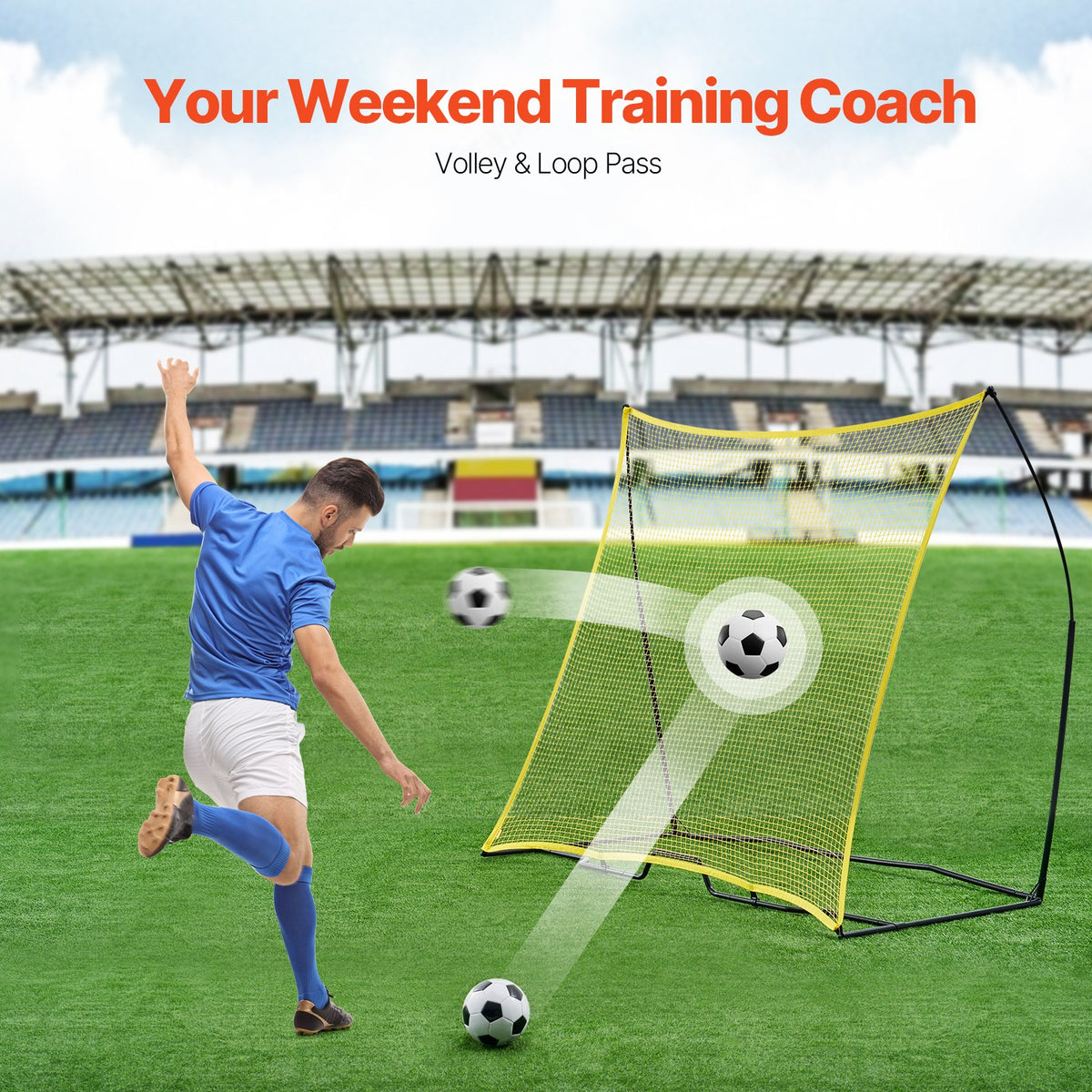 Soccer Rebounder 7x7FT Trainer Iron & Polyester with Portable Bag for Solo Team
