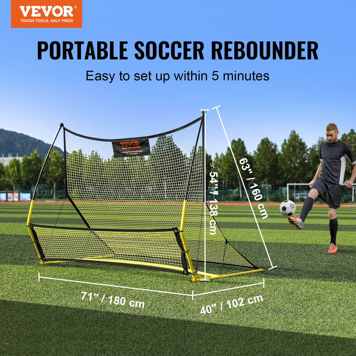 Soccer Trainer 2-in-1 Portable Rebounder Net Iron Wall Bag Practice Training