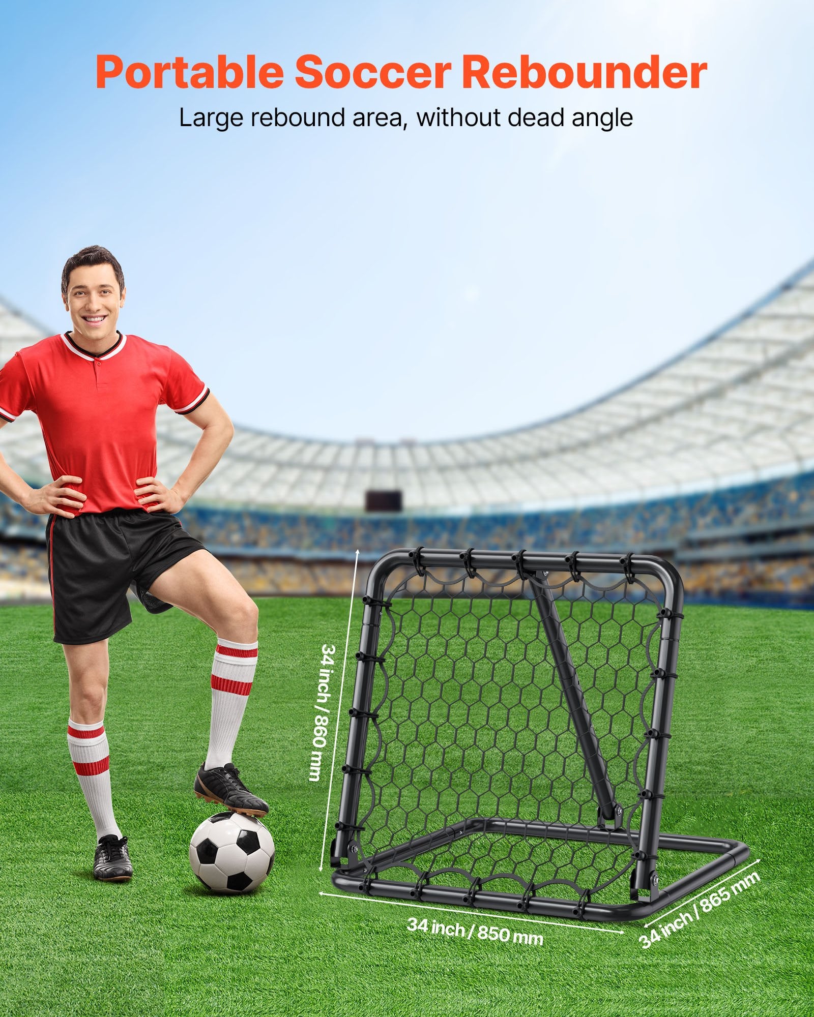 Soccer Rebounder Net 34x34in Portable Football Training Adjustable Angles