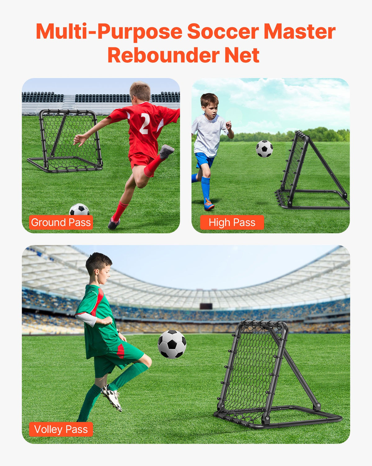 Soccer Rebounder Net 34x34in Portable Football Training Adjustable Angles