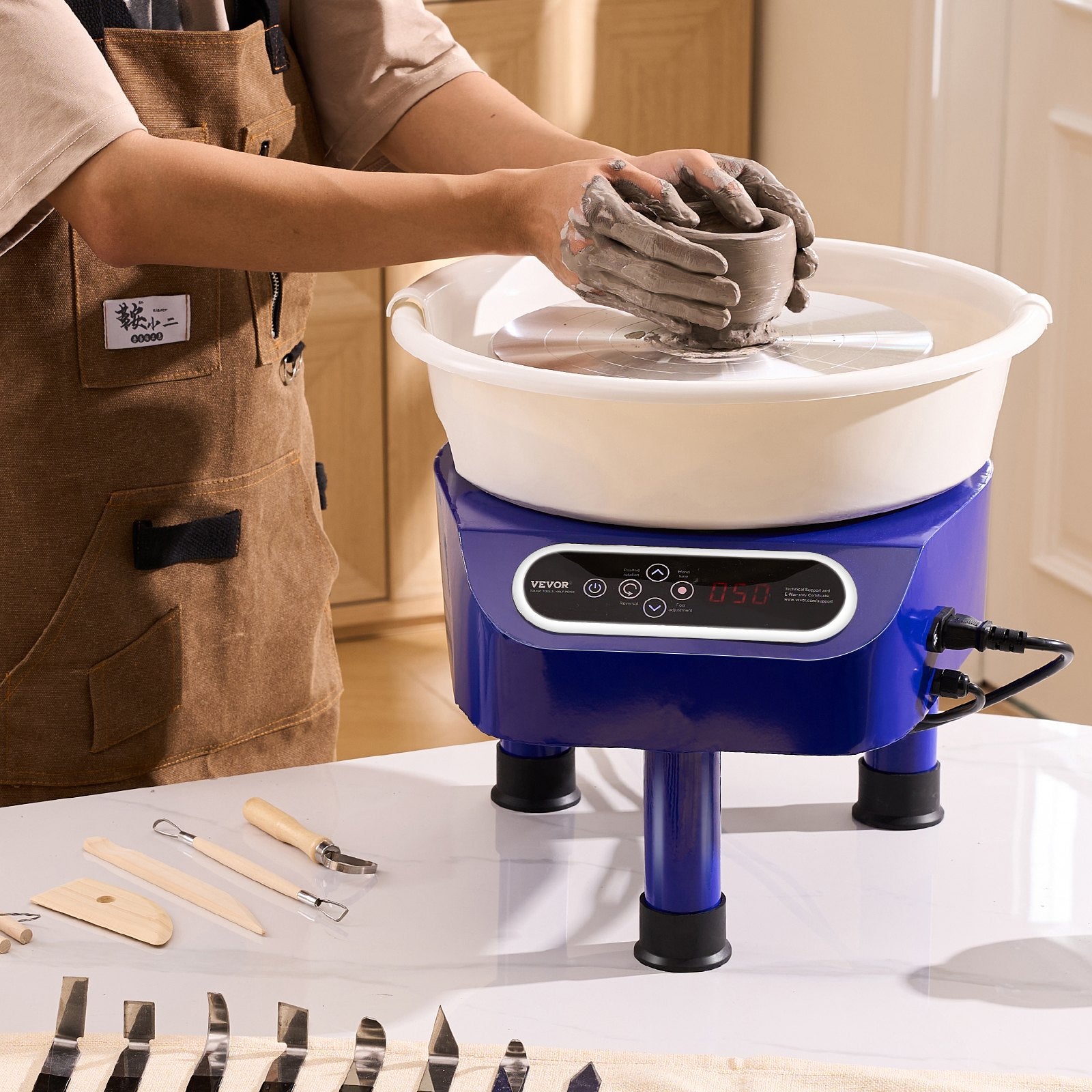 Pottery Wheel 10 Inch 350W Electric, Direct Drive with Foot Pedal, 3 Legs, Blue