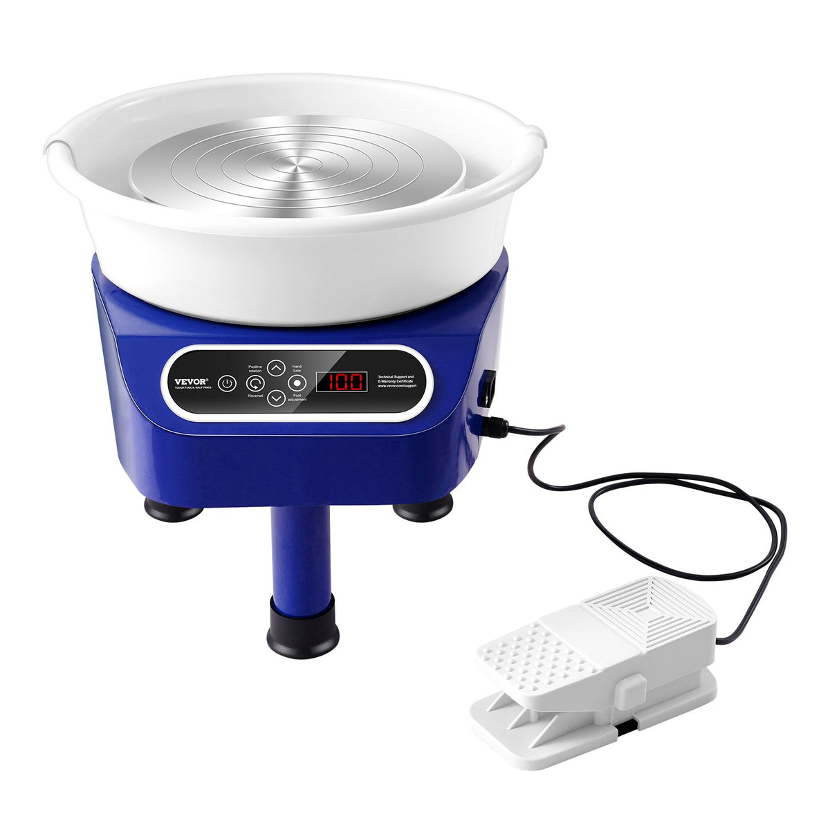 Pottery Wheel 10 Inch 350W Electric, Direct Drive with Foot Pedal, 3 Legs, Blue