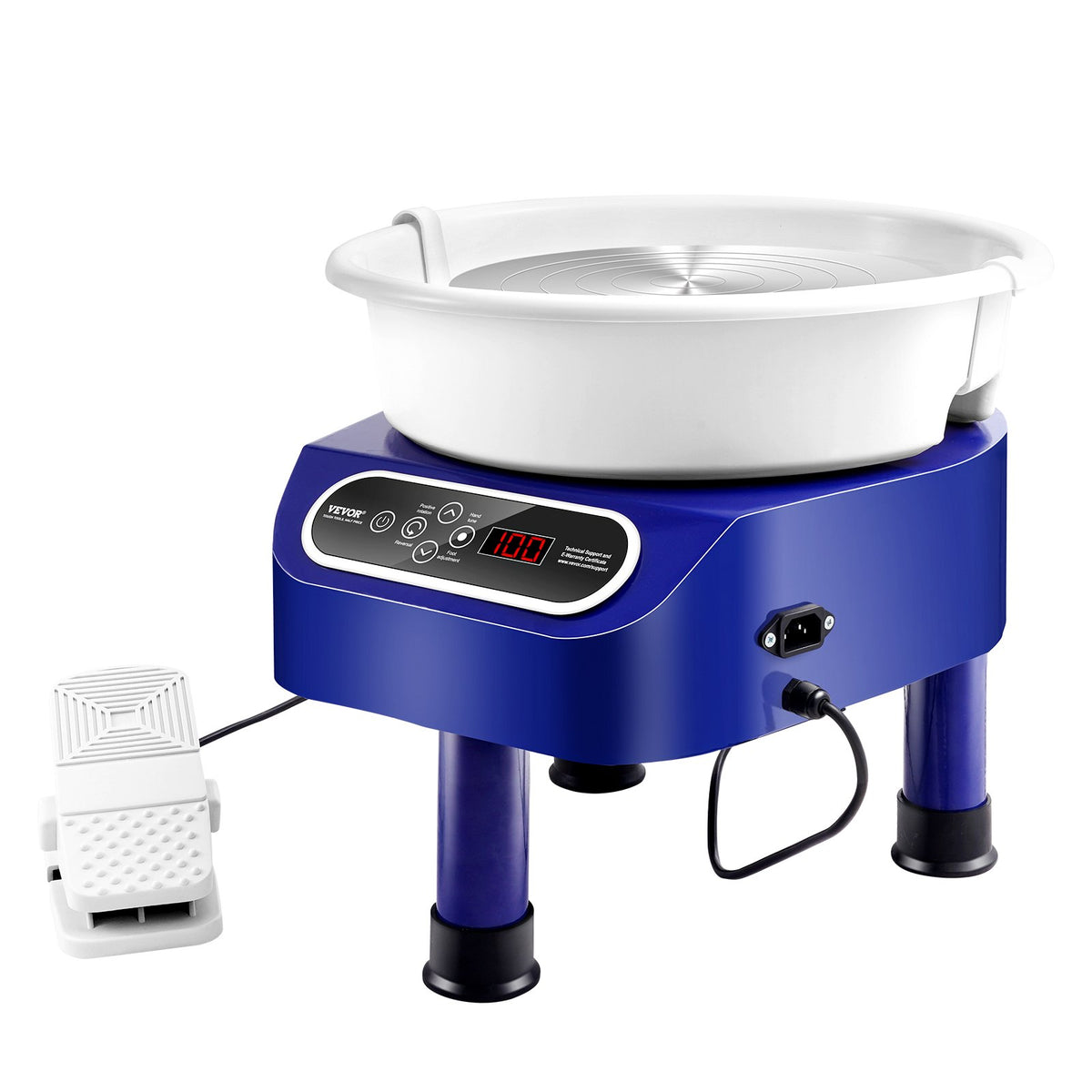 Pottery Wheel 10 Inch 350W Electric, Direct Drive with Foot Pedal, 3 Legs, Blue