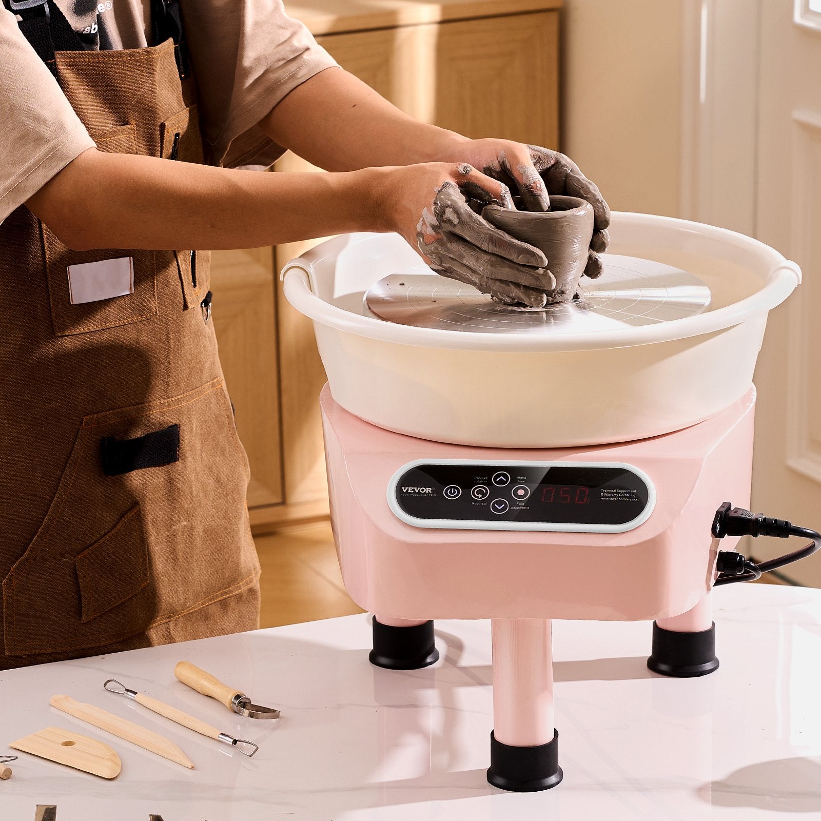Pottery Wheel 10 Inch 350W Electric, Direct Drive with Foot Pedal, 3 Legs, Pink