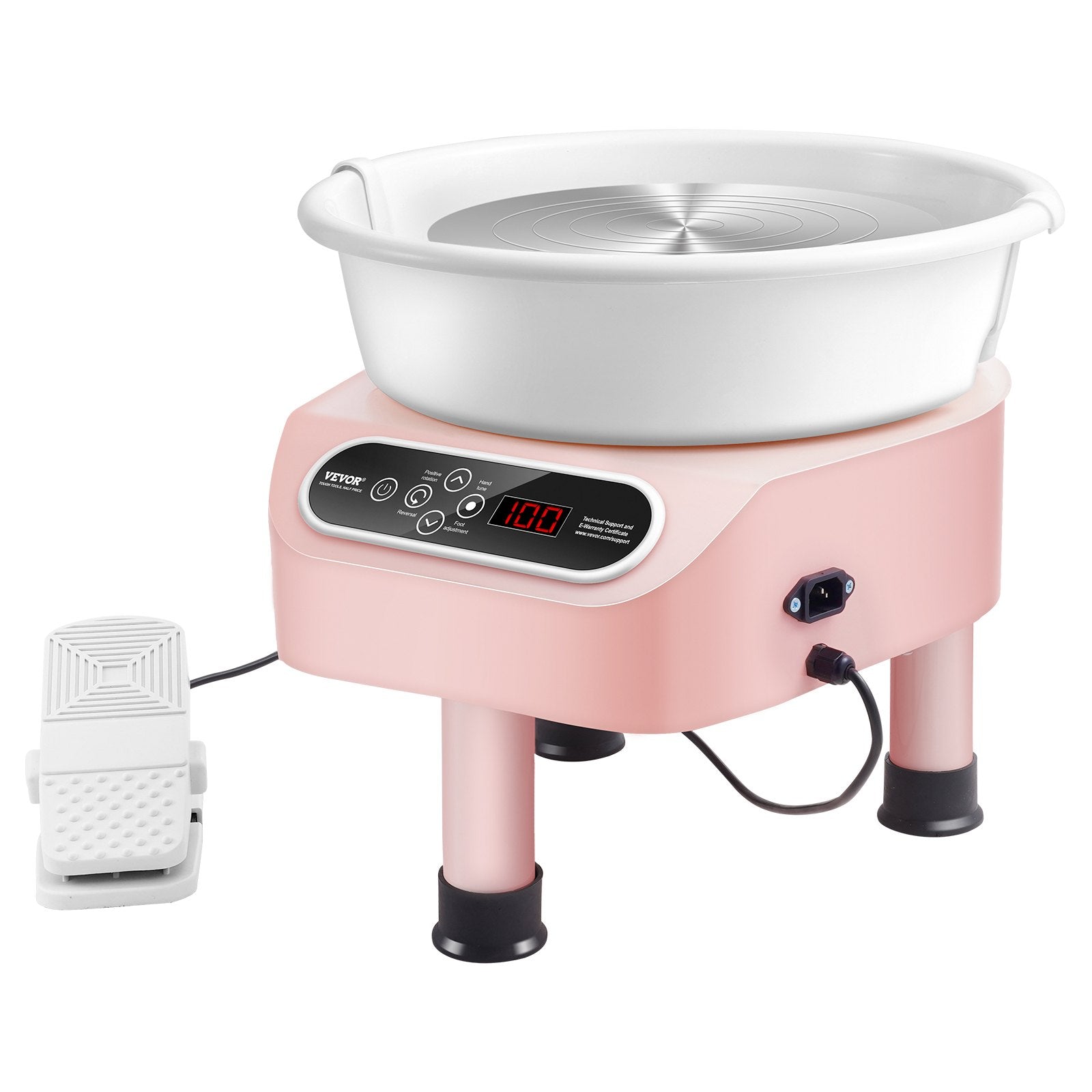 Pottery Wheel 10 Inch 350W Electric, Direct Drive with Foot Pedal, 3 Legs, Pink