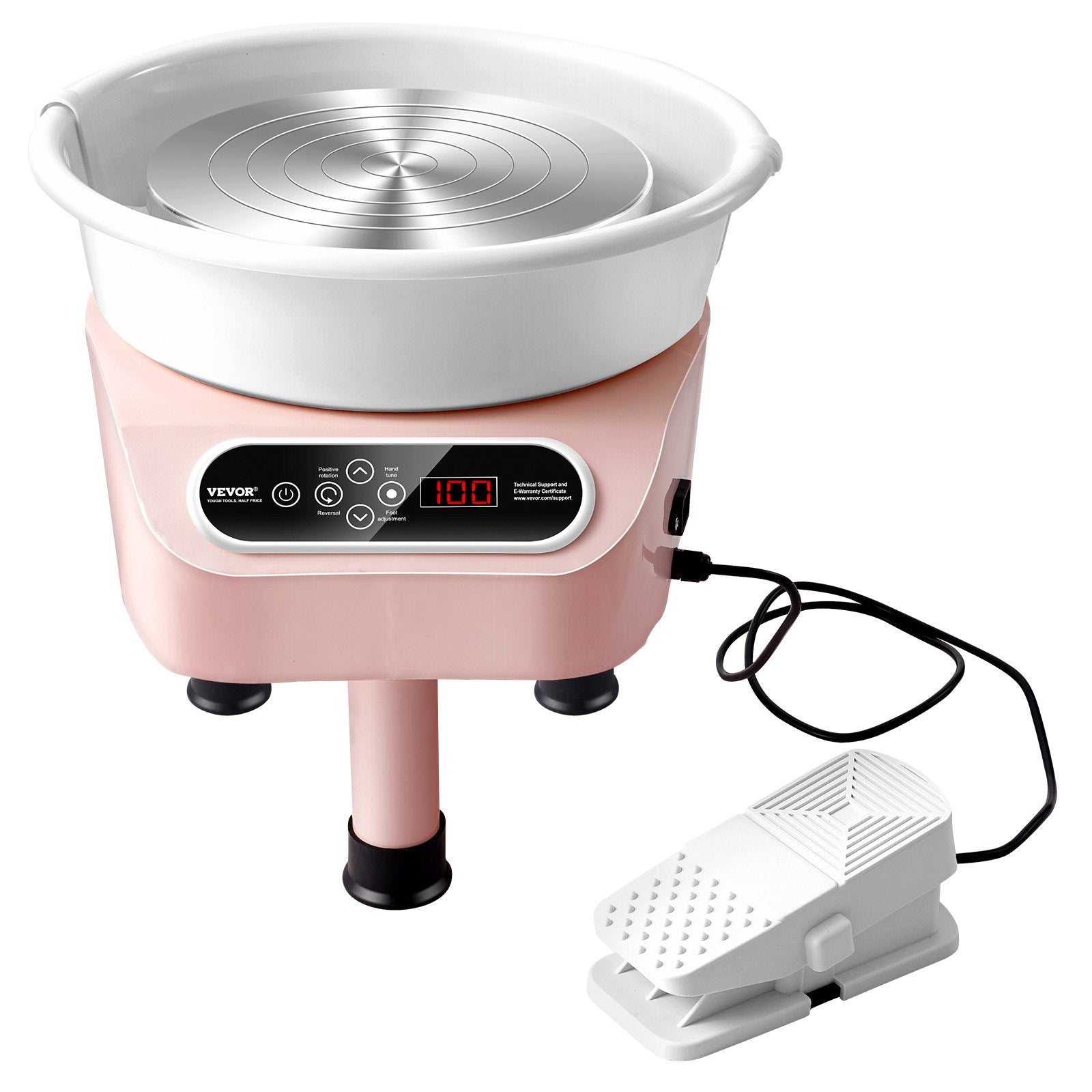 Pottery Wheel 11 Inch 450W Electric, Direct Drive with Foot Pedal, 3 Legs, Pink