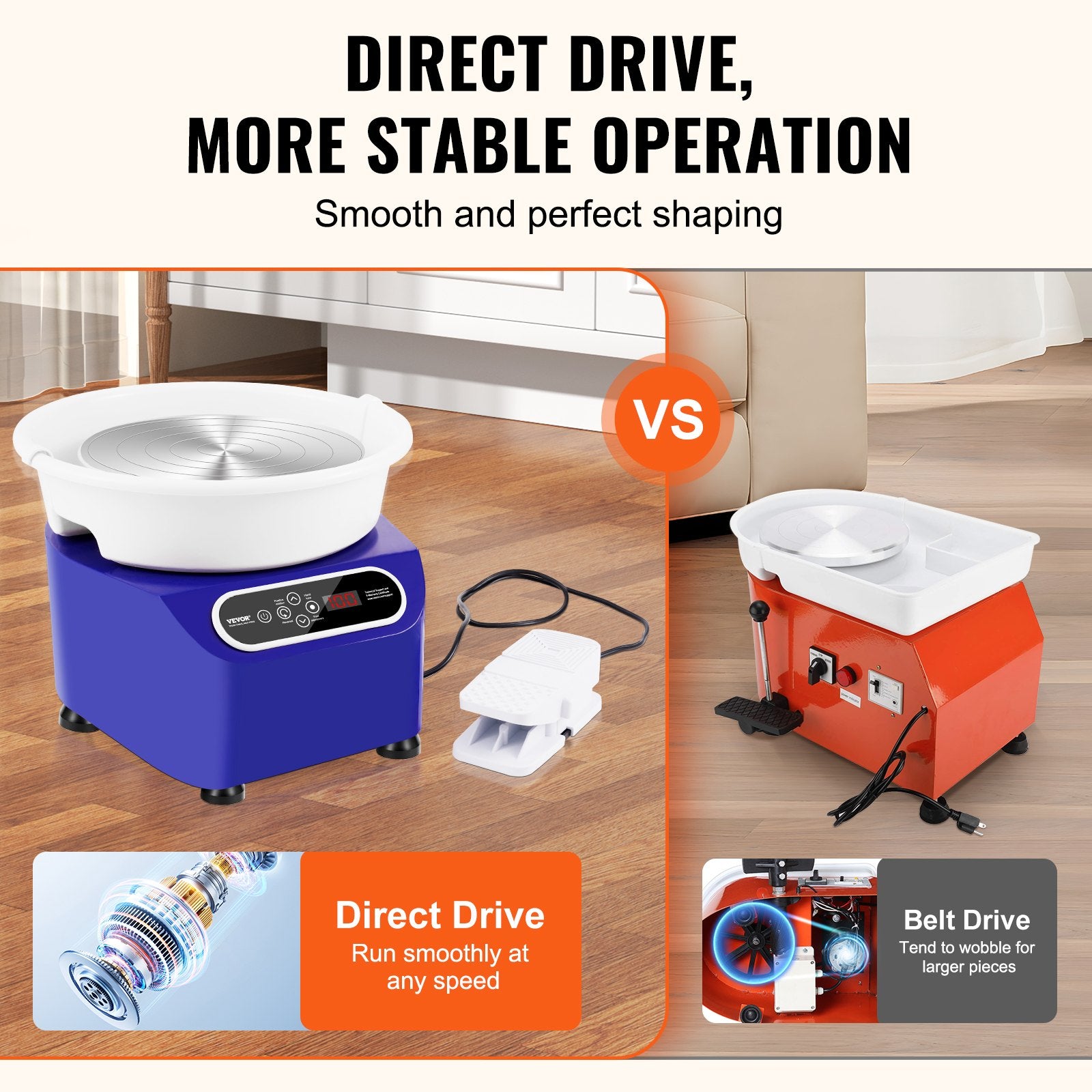 Pottery Wheel 11 Inch 350W Electric, Direct Drive with Foot Pedal LCD, Blue