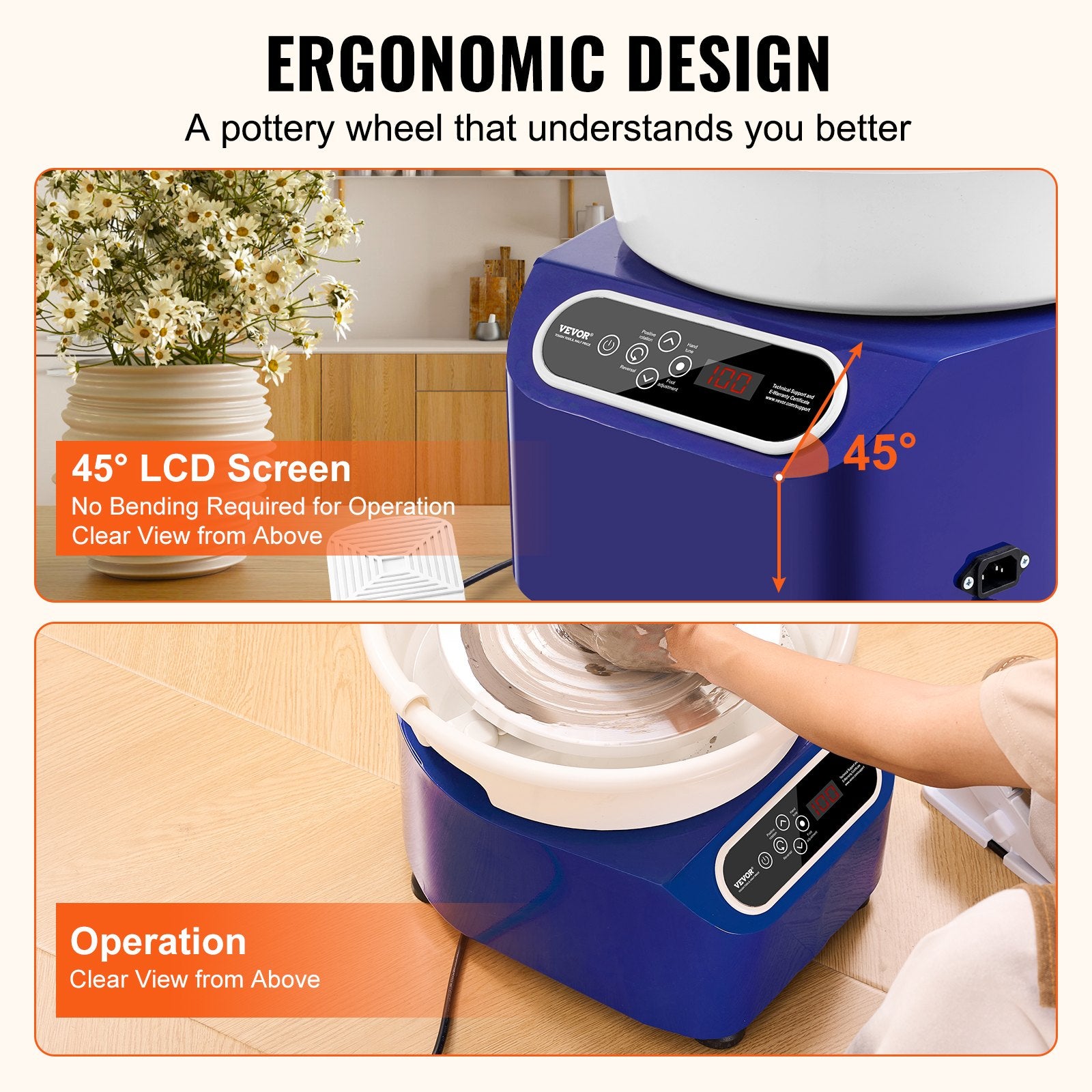 Pottery Wheel 11 Inch 350W Electric, Direct Drive with Foot Pedal LCD, Blue