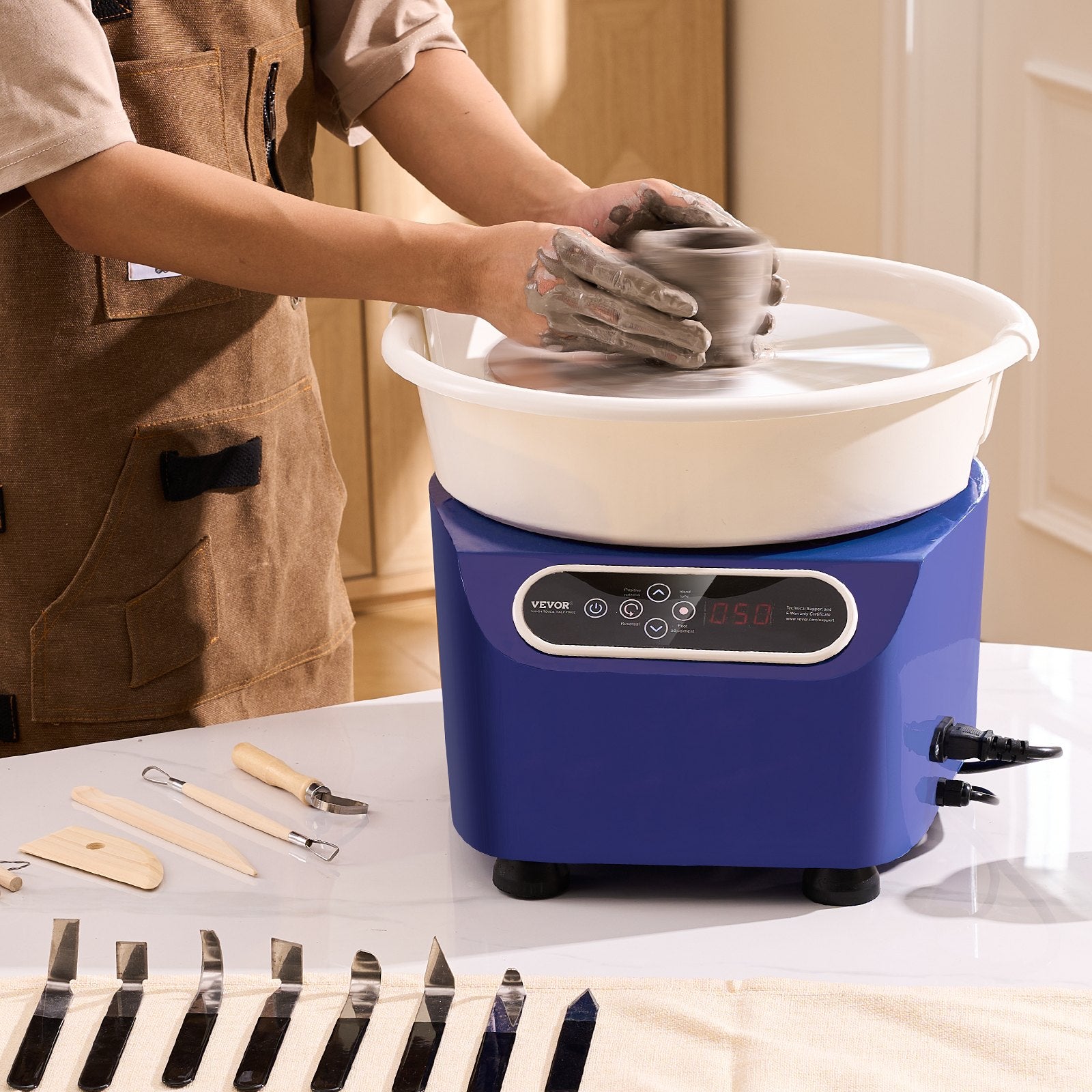 Pottery Wheel 11 Inch 350W Electric, Direct Drive with Foot Pedal LCD, Blue