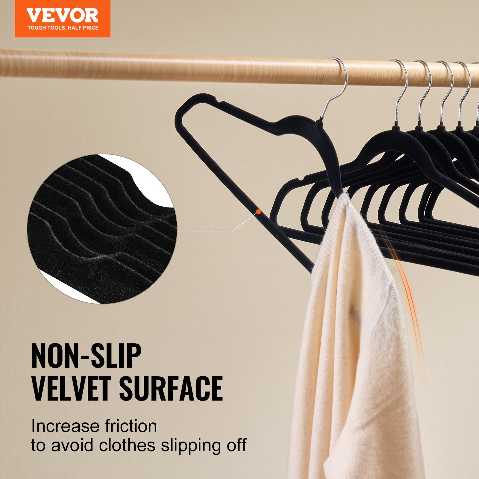 Hangers 50 Pack, 11lbs Load-Bearing Black Velvet, Non-Slip Space Saving Design