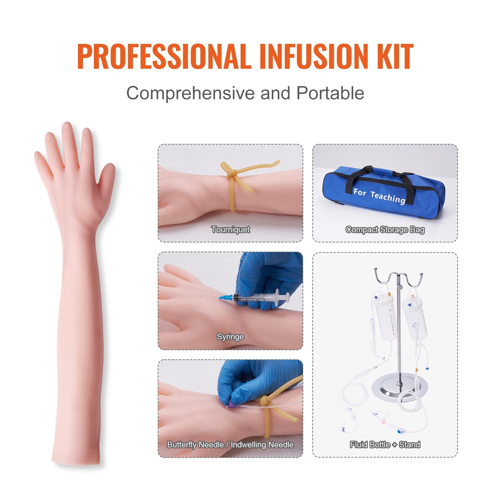 IV Venipuncture Practice Kit Simulation Arm Carry Bag Nurses Students Pros