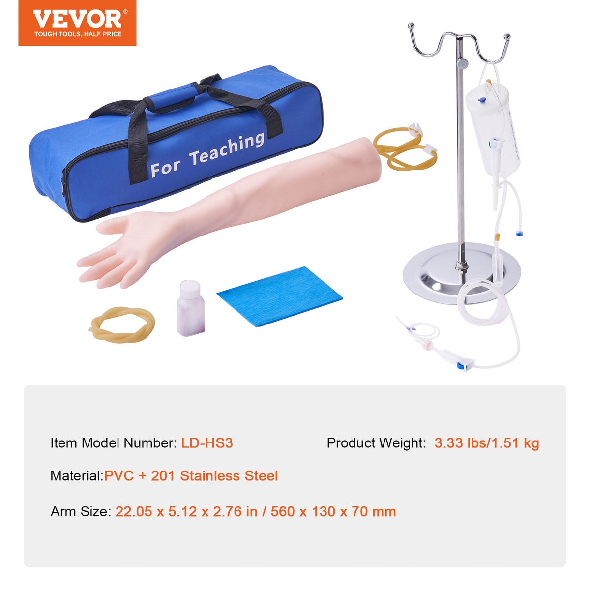 IV Venipuncture Practice Kit Simulation Arm Carry Bag Nurses Students Pros