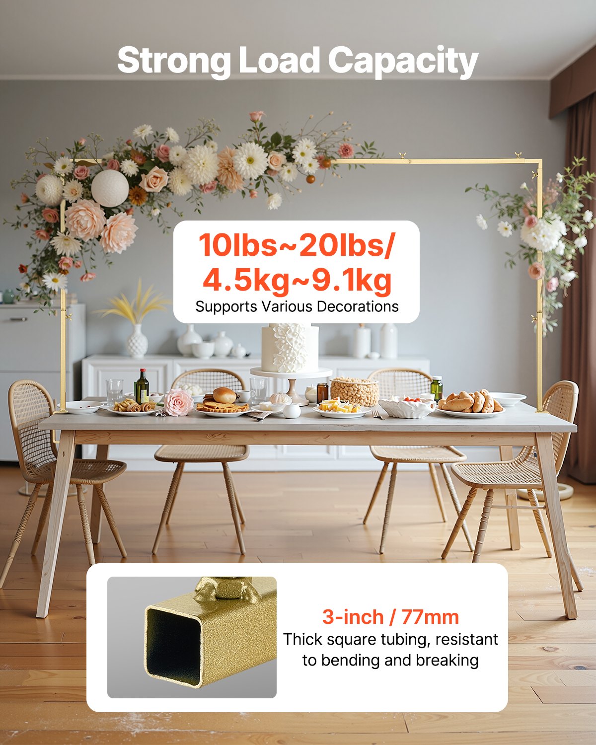 Over Table Rod Stand with Clamps 13"-42" Tall 28"-98" Adjustable Gold Frame