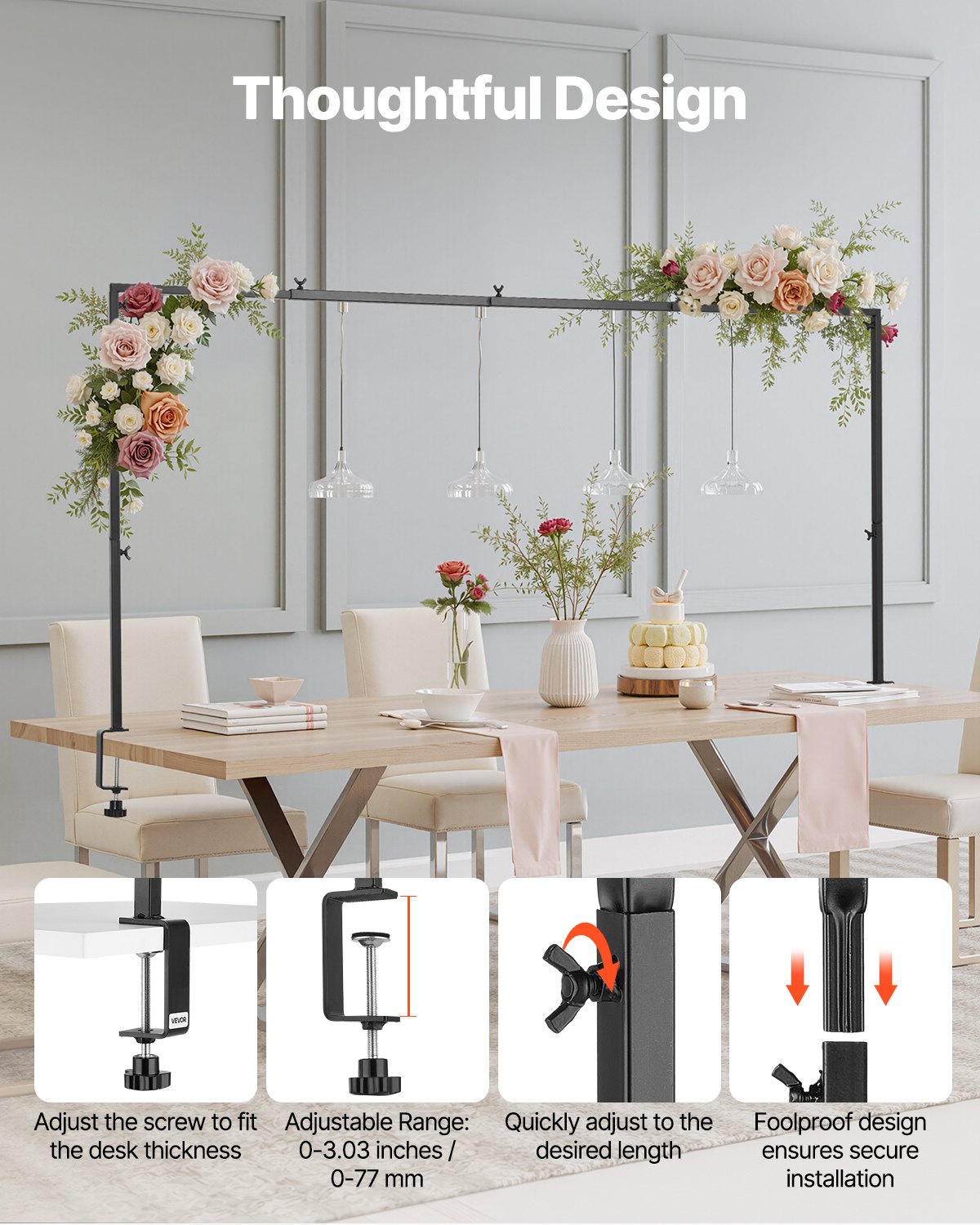 Over Table Rod Stand with Clamps 13"-42" Tall 28"-98" Adjustable 2-Pack Black