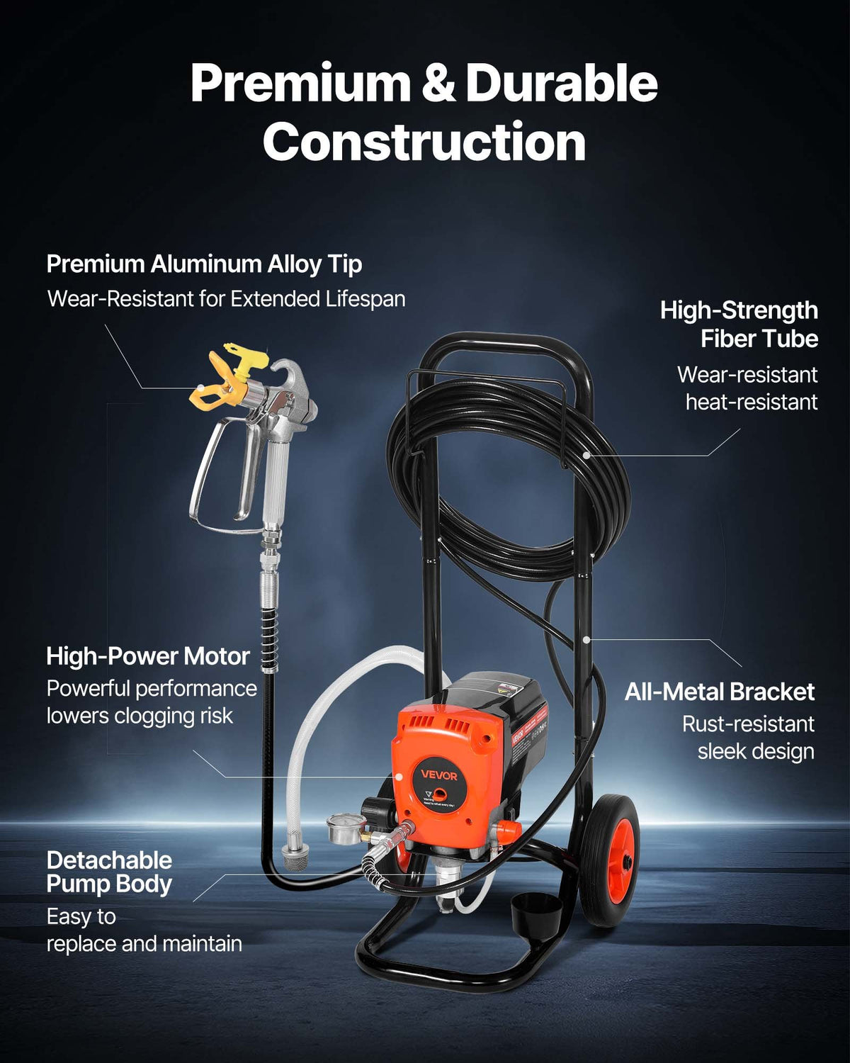 Stand Airless Paint Sprayer 950W 3300PSI High Pressure with Cart Hose Nozzles