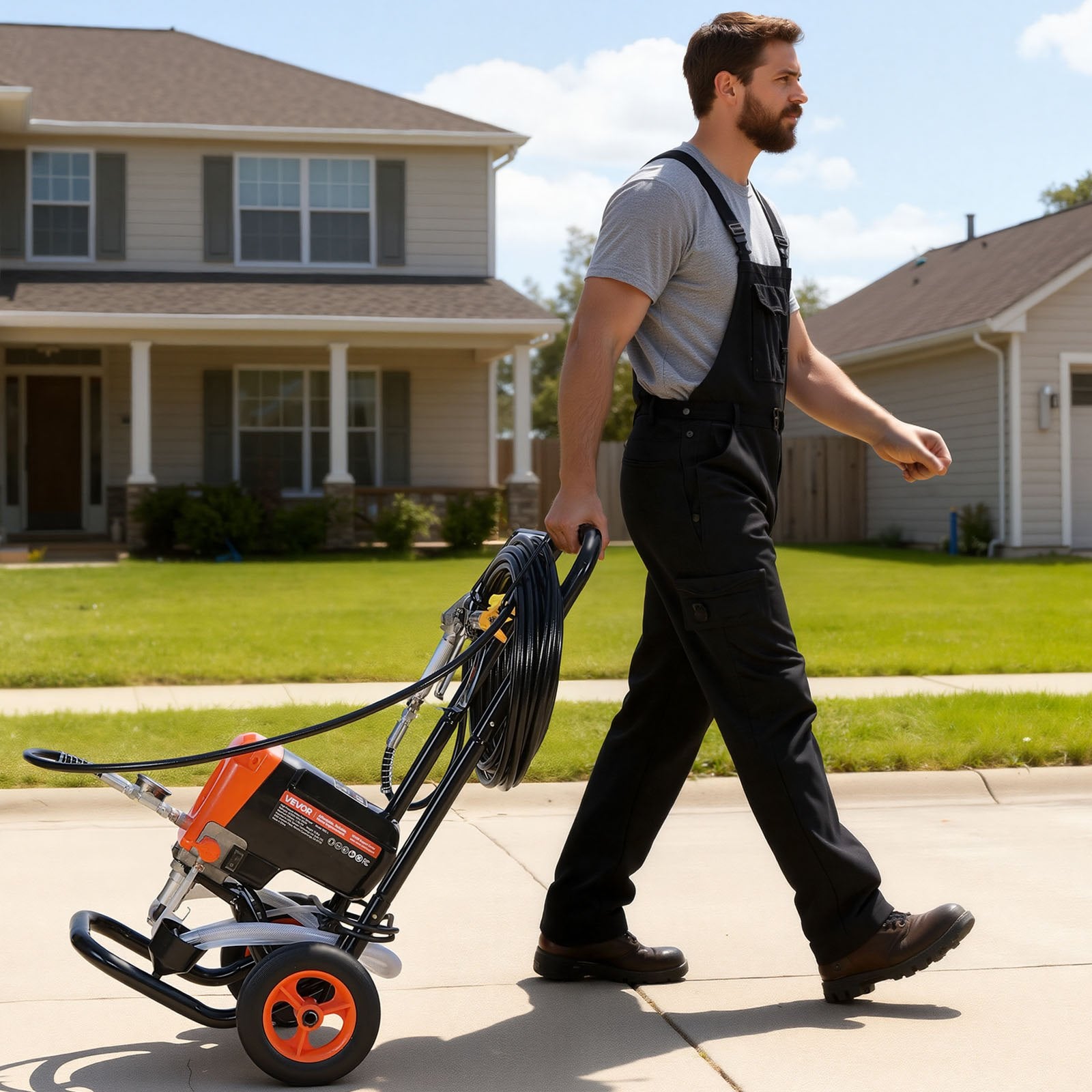 Stand Airless Paint Sprayer 950W 3300PSI High Pressure with Cart Hose Nozzles