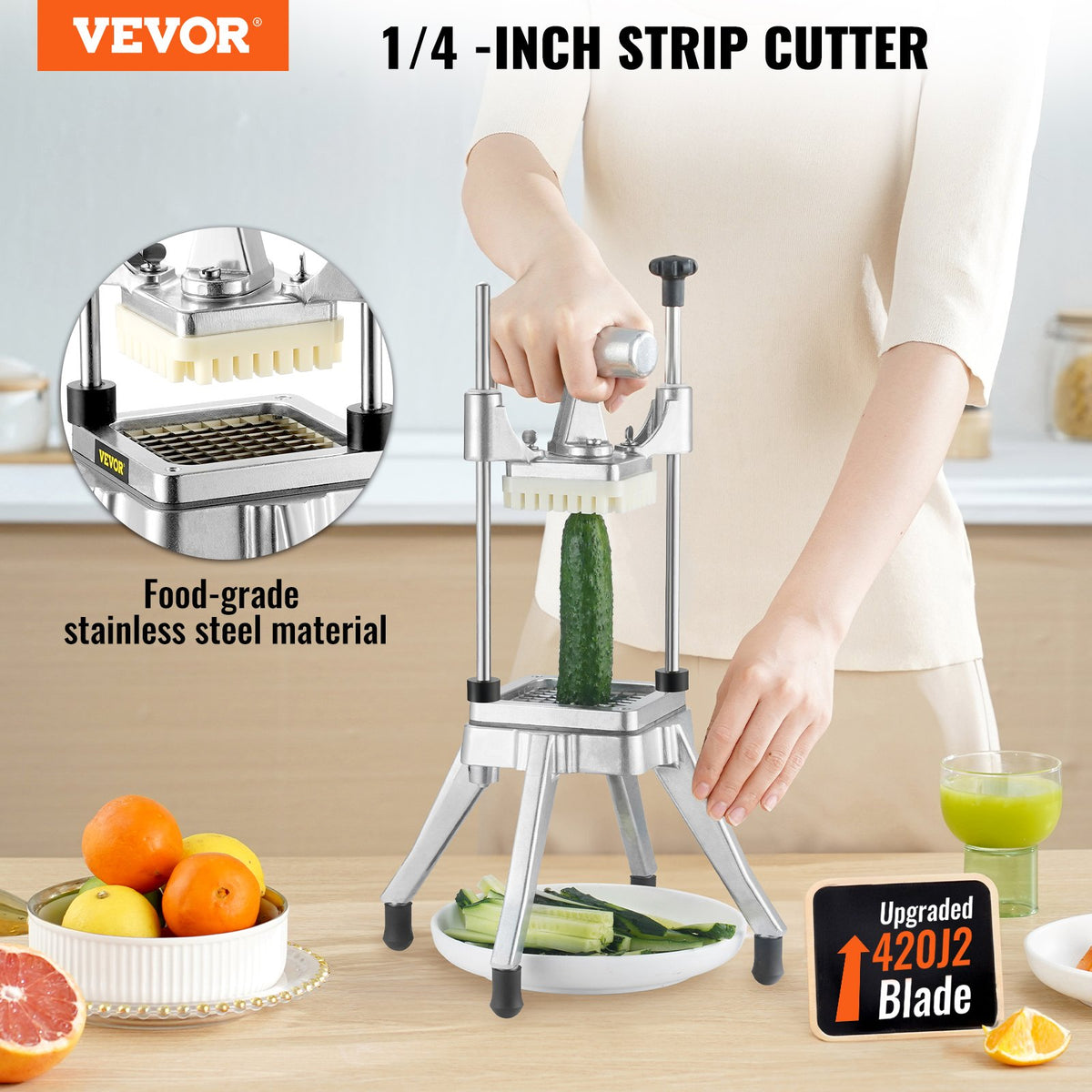 Commercial Vegetable Fruit Chopper 1/4" Blade Heavy-Duty Stainless Steel Cutter