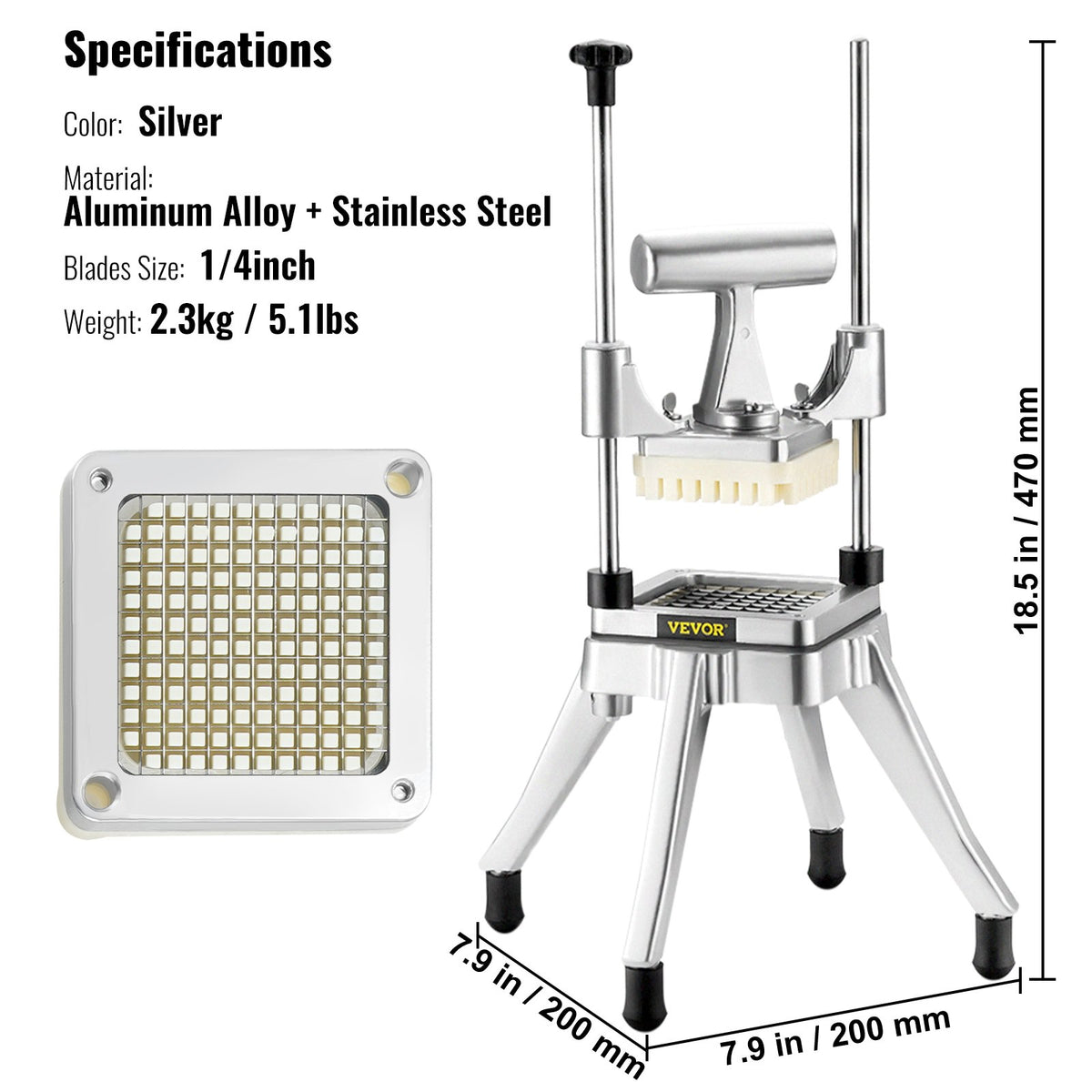 Commercial Vegetable Fruit Chopper 1/4" Blade Heavy-Duty Stainless Steel Cutter