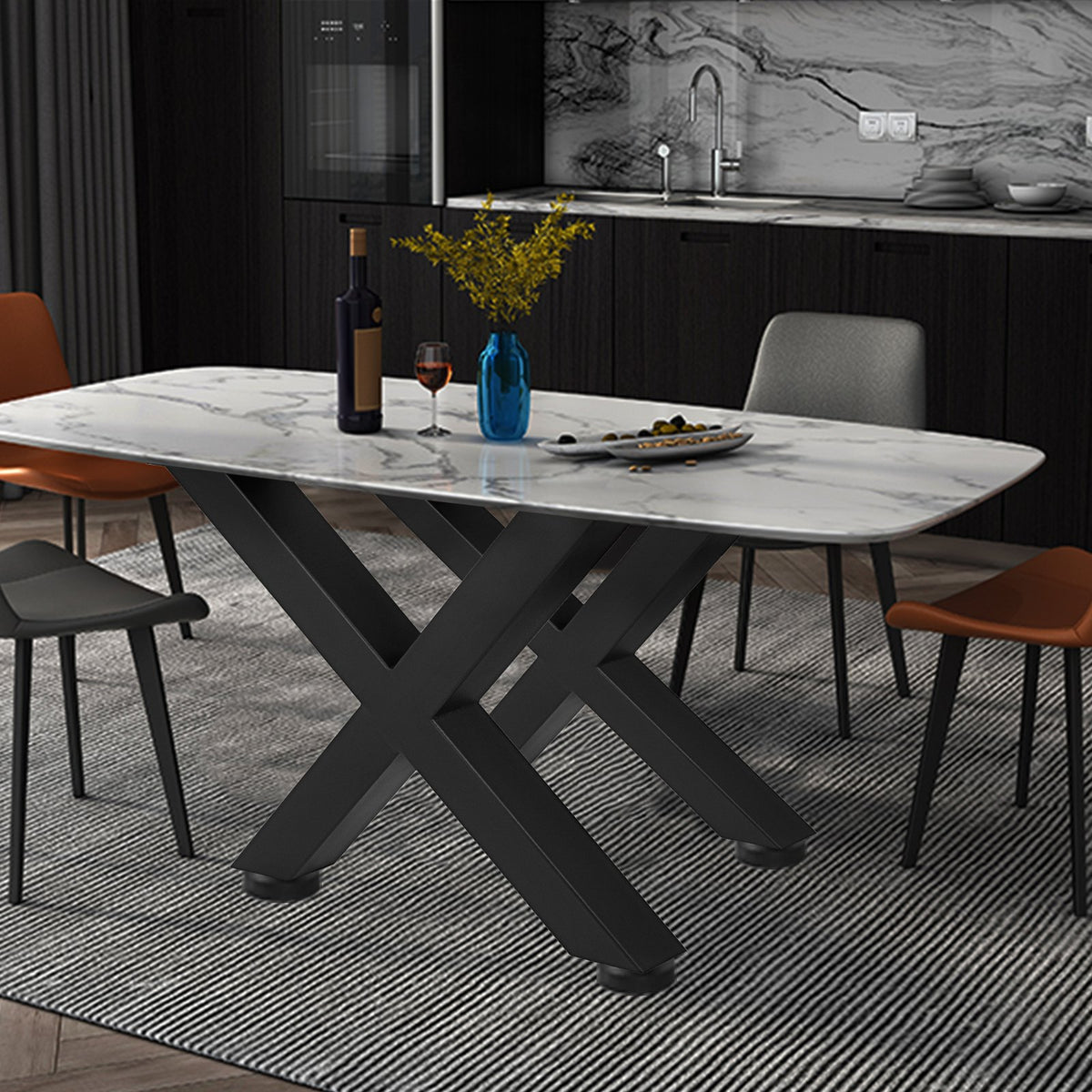 Steel Table Legs Set of 2, 16x15x3.1 Inch Black Heavy Duty X Frame Dining Legs