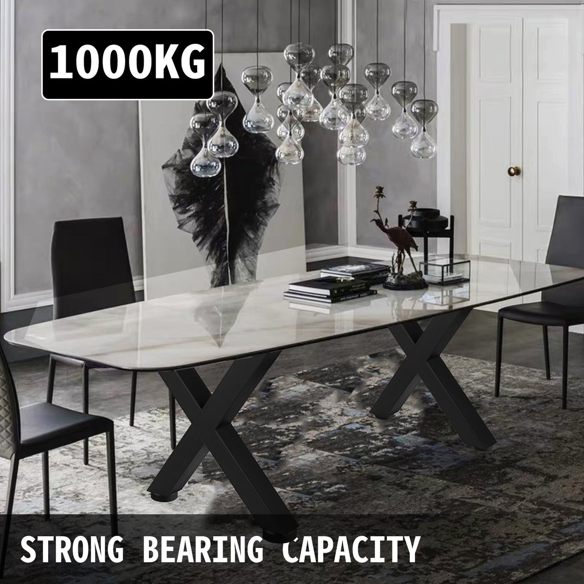 Steel Table Legs Set of 2, 16x15x3.1 Inch Black Heavy Duty X Frame Dining Legs