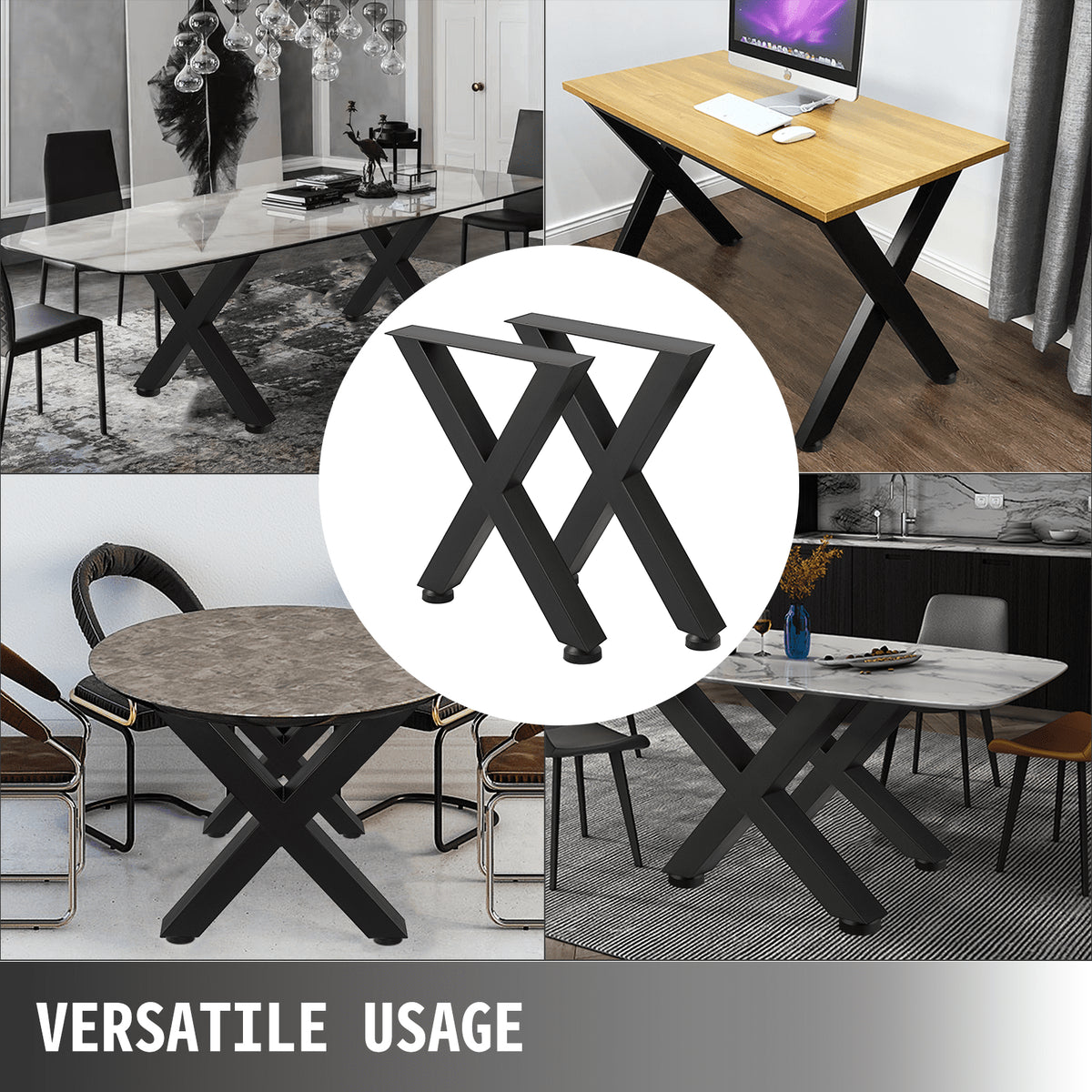 Steel Table Legs Set of 2, 16x15x3.1 Inch Black Heavy Duty X Frame Dining Legs