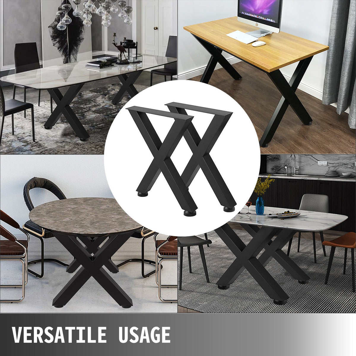 Steel Table Legs Set of 2 72x79cm Heavy Duty 7.9cm Square X-Frame Industrial