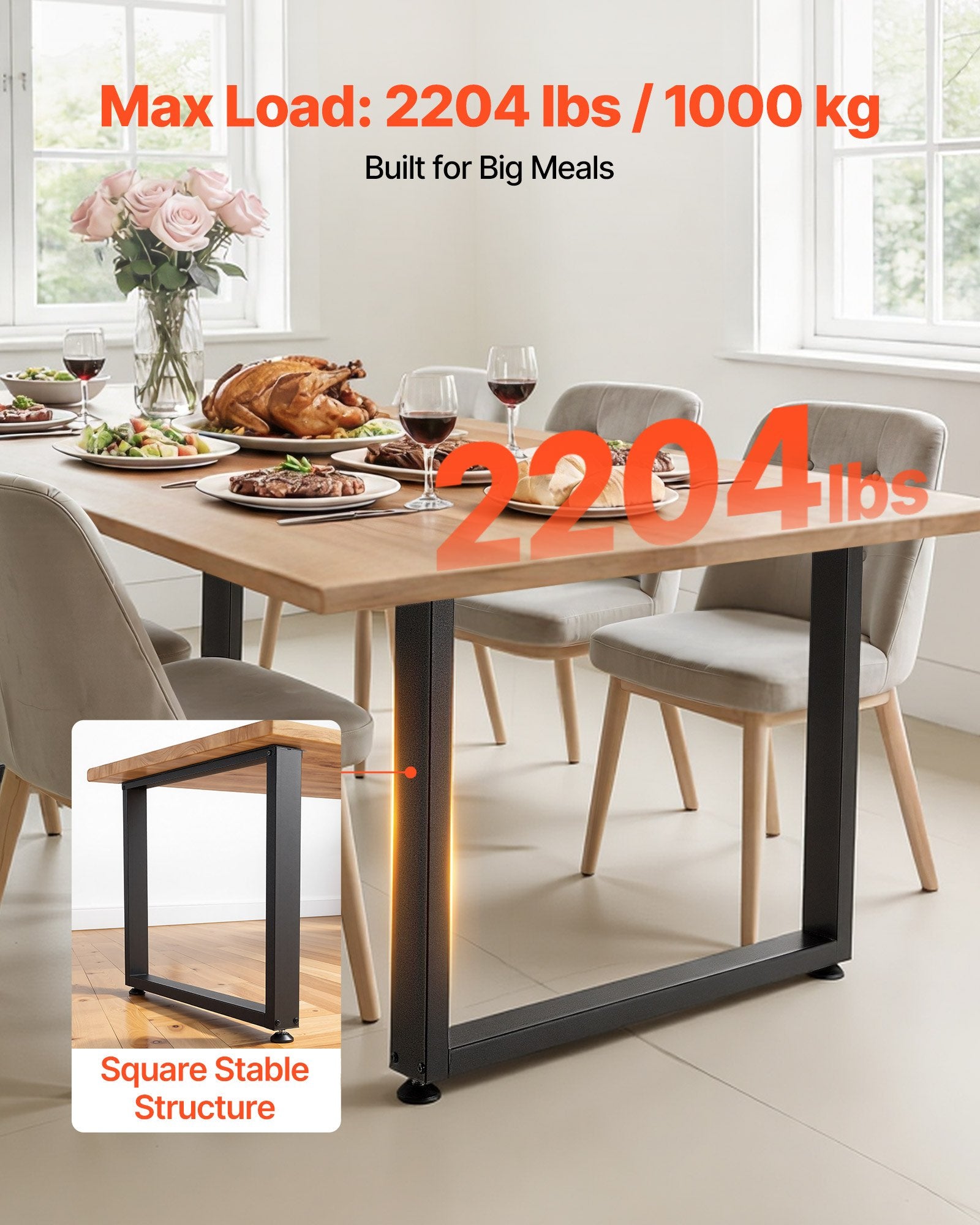 Table Legs 750x900mm Square Steel Heavy Duty 1000kg Set of 2 Black Office Desk