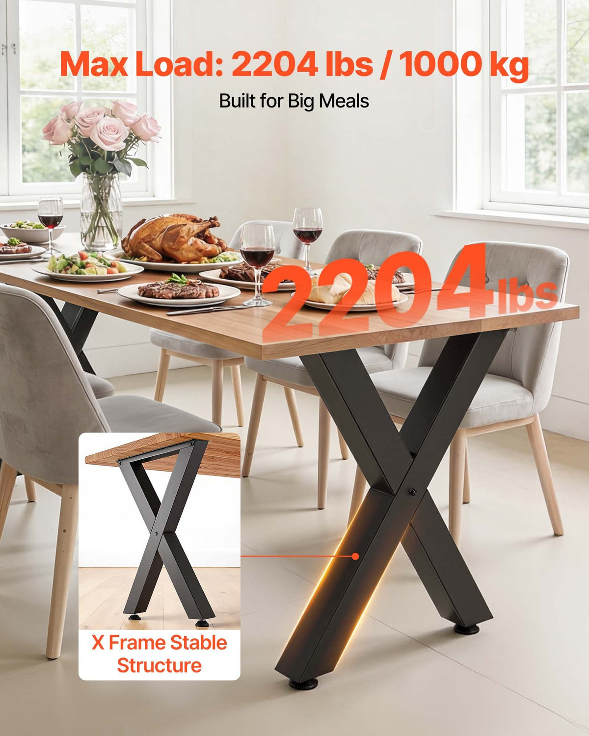 Table Legs 750x600mm Steel X Frame Heavy Duty 1000kg Desk Bar Workbench 2PCS