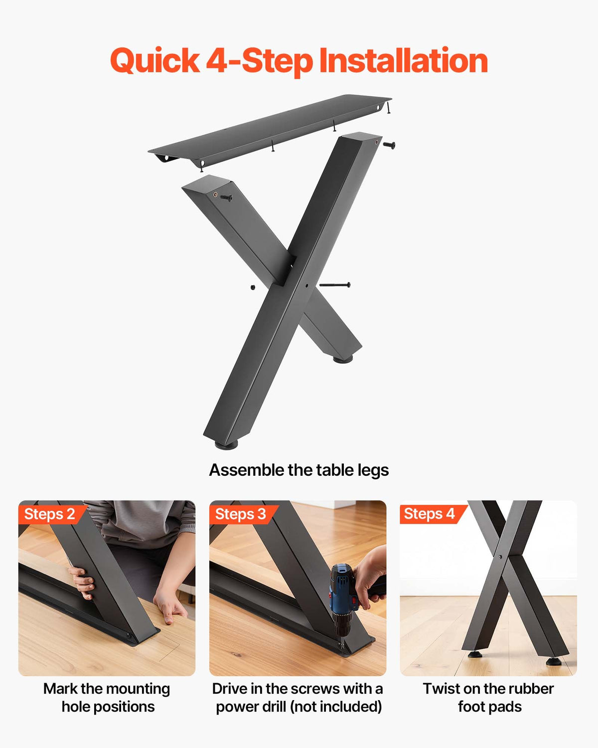 Table Legs 750x600mm Steel X Frame Heavy Duty 1000kg Desk Bar Workbench 2PCS