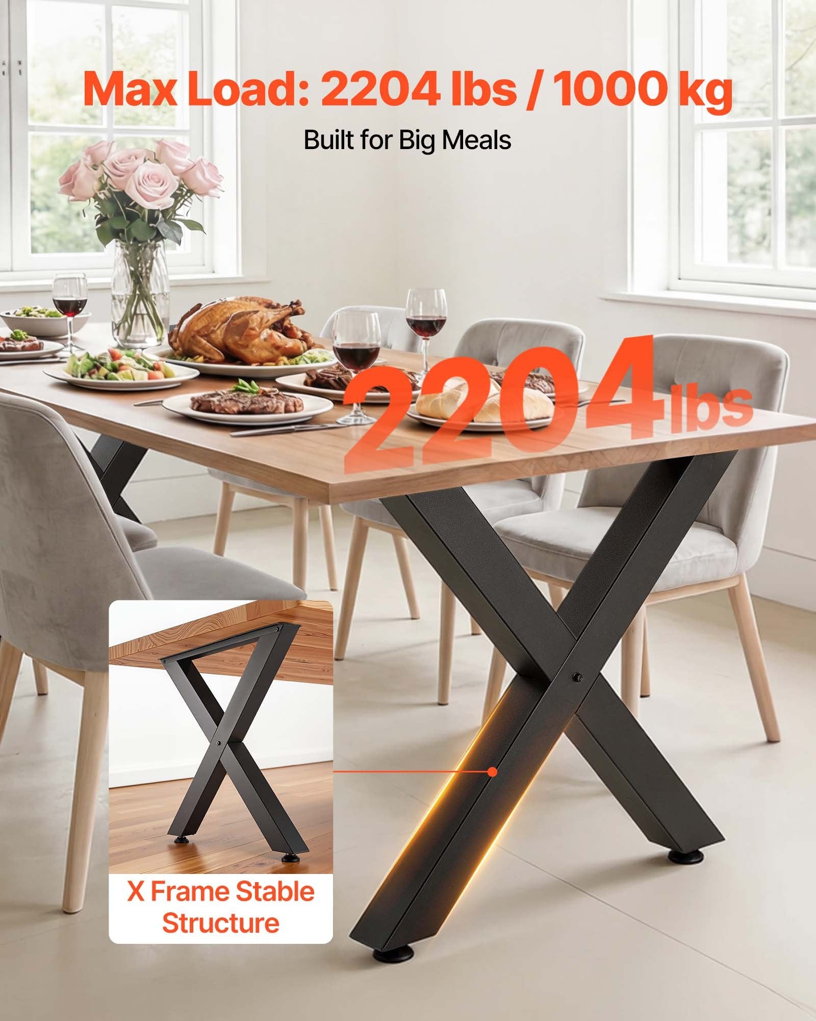 Table Legs 2PCS 750x760mm Steel X Frame 1000kg Load Modular Easy Assembly Black