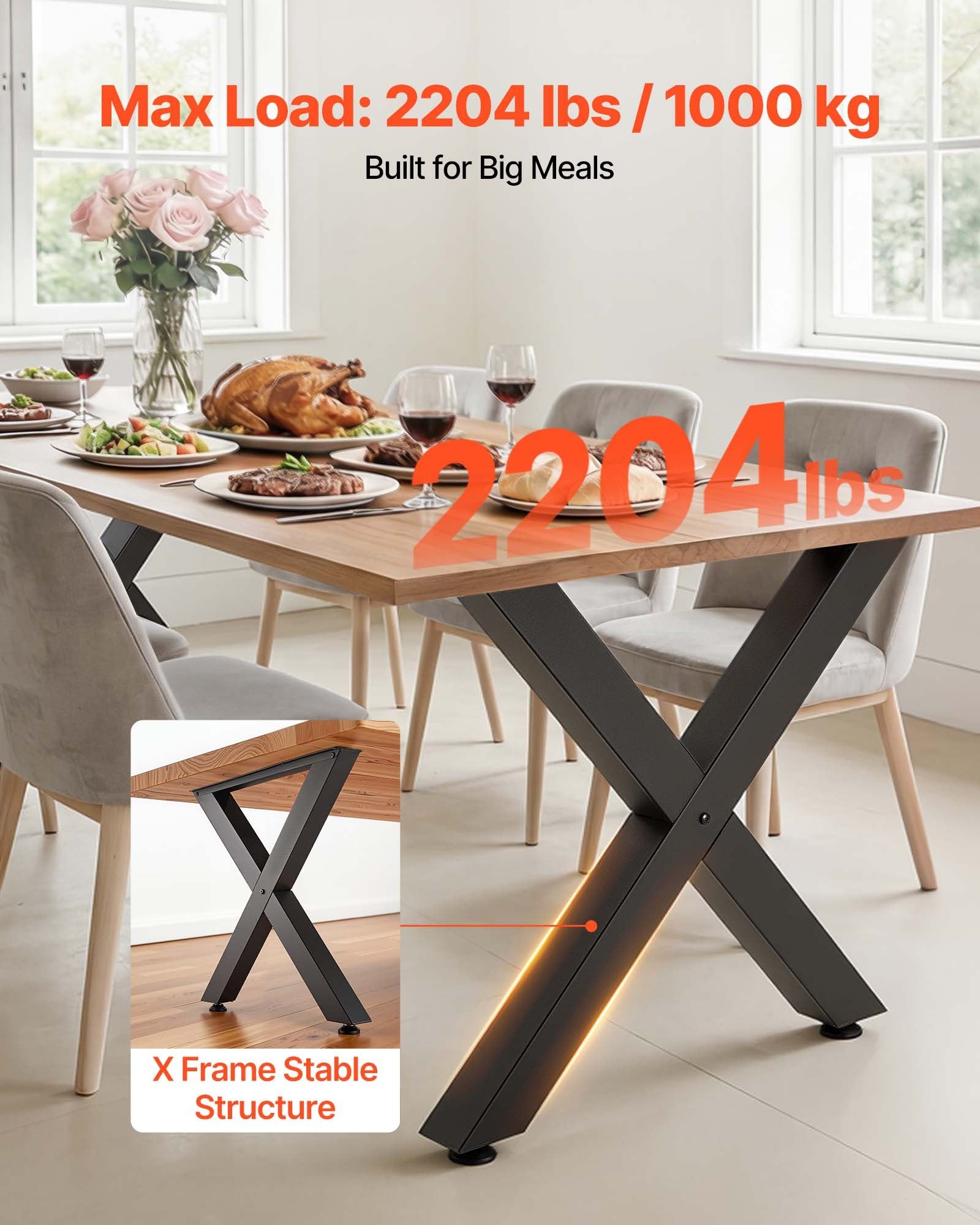Table Legs 750x790mm Steel X Frame 1000kg Heavy Duty Easy Assembly 2PCS Black