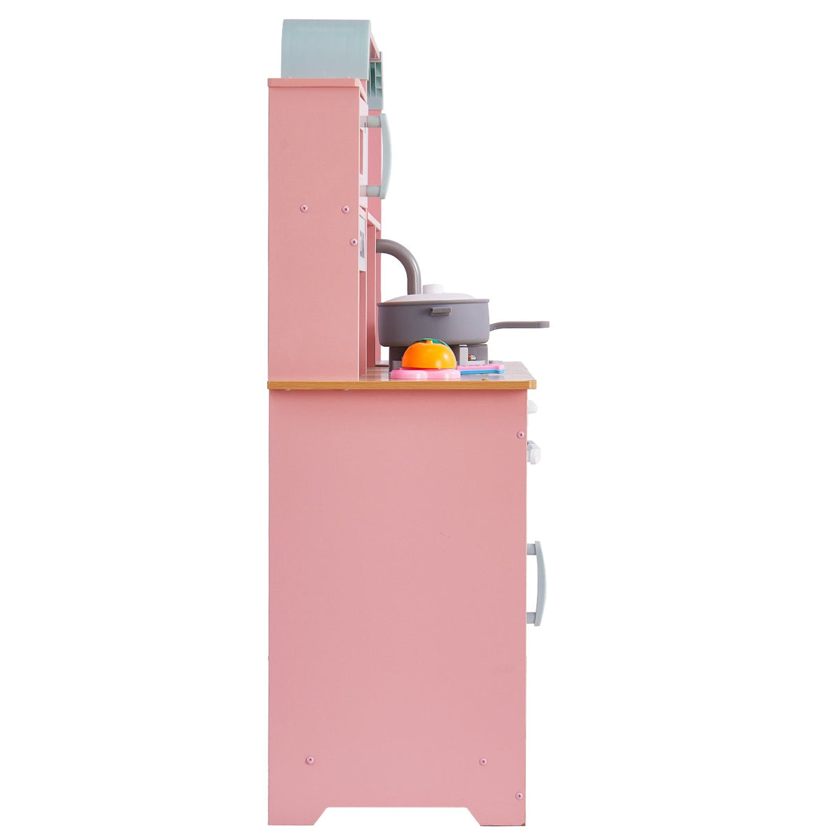 Play Kitchen for Kids Wooden Toy Set with Lights Sounds Ice Maker Oven Sink Pink