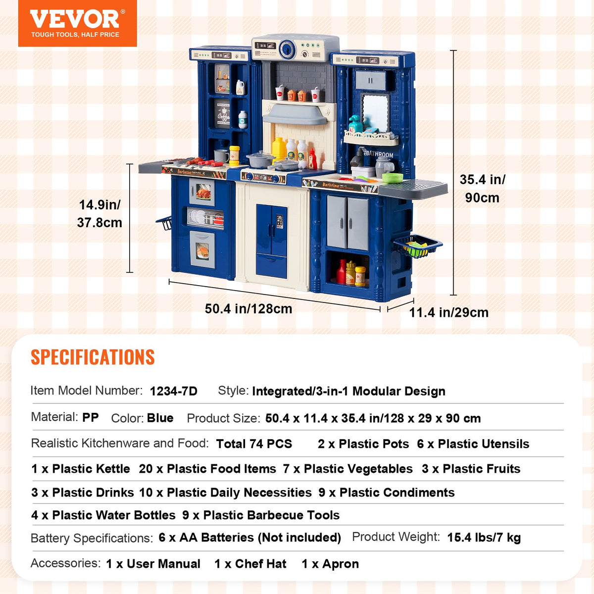 Kids Kitchen Playset 3-in-1 Toddler Kitchen with Sounds Lights 74PCS Accessories