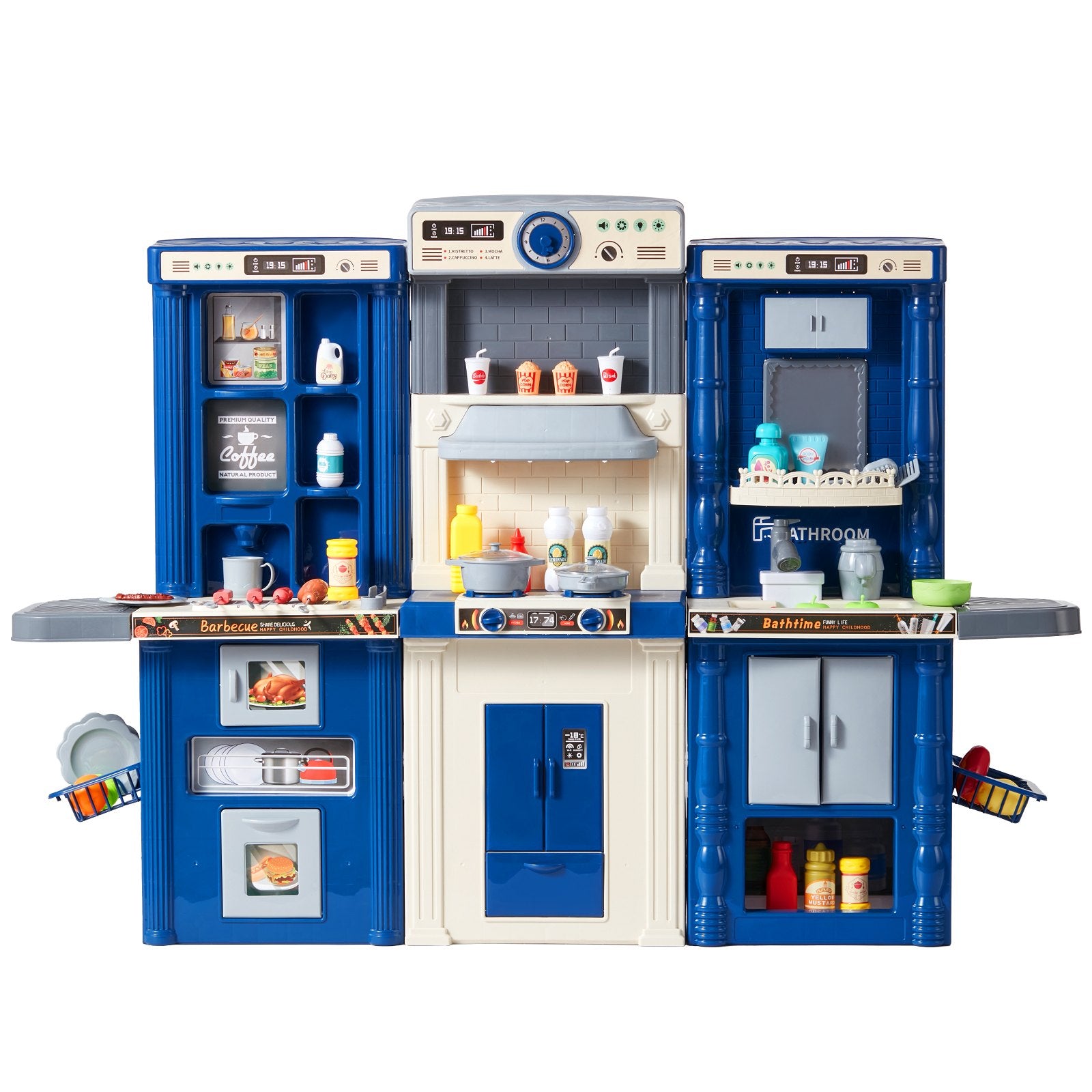 Kids Kitchen Playset 3-in-1 Toddler Kitchen with Sounds Lights 74PCS Accessories
