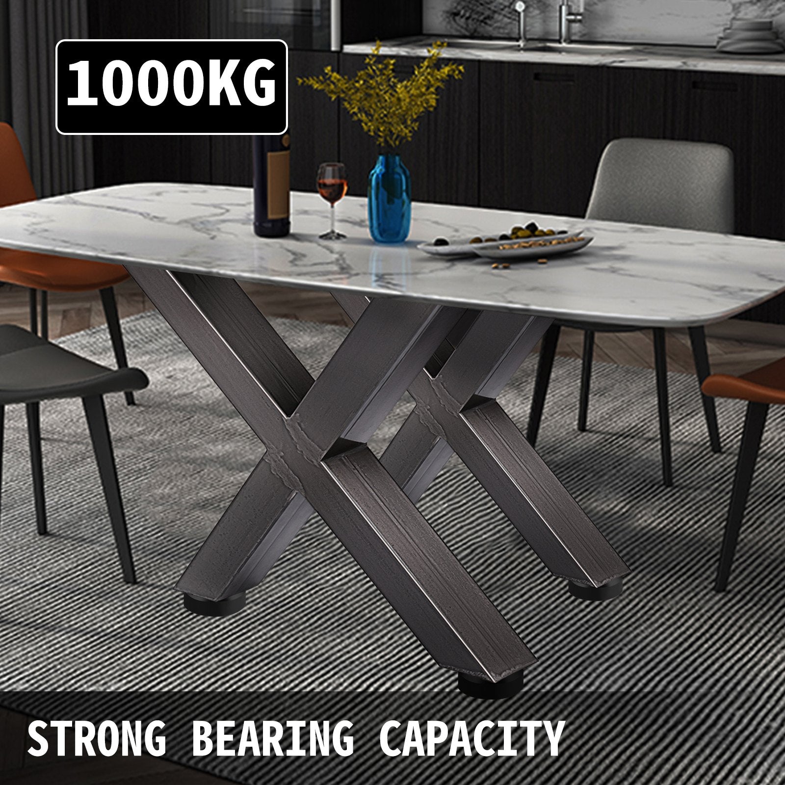Iron Table Legs Set of 2 28"x24" Heavy Duty Square Box X Frame Black Metal