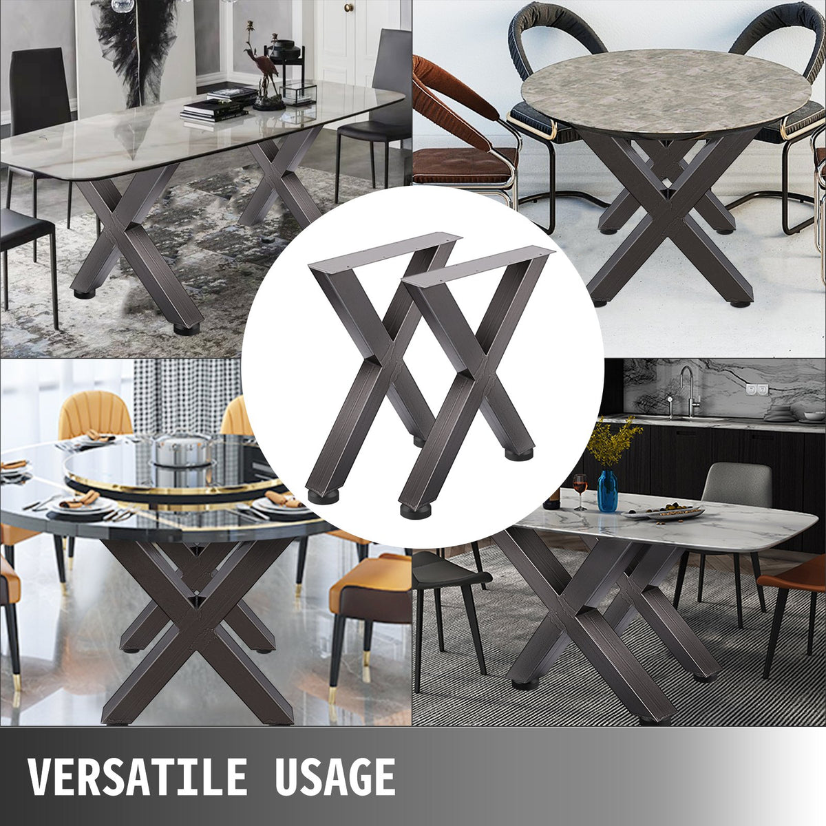 Iron Table Legs Set of 2 28"x24" Heavy Duty Square Box X Frame Black Metal