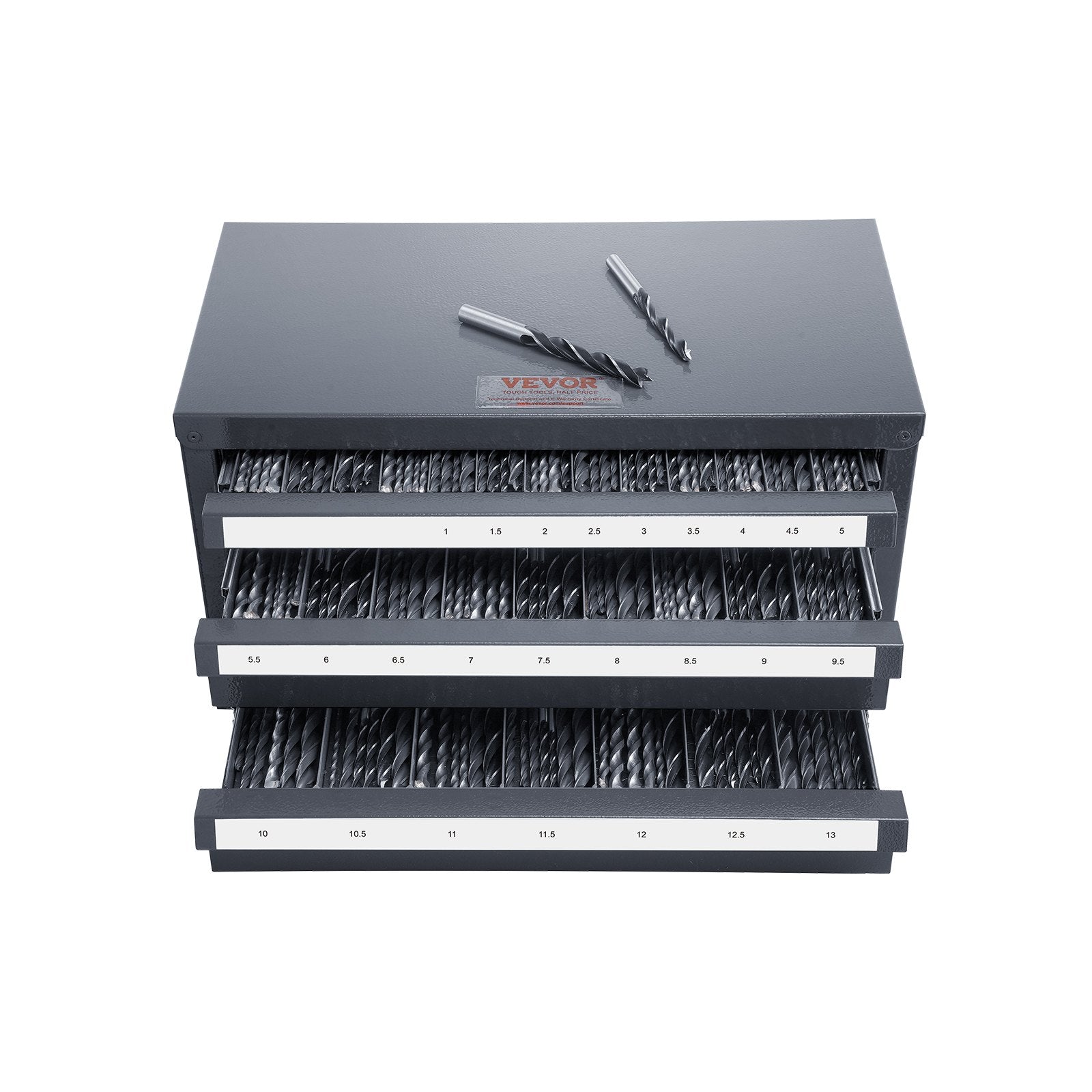 Drill Bit Dispenser Cabinet, Steel Three-Drawer Organizer with Labels 1mm-13mm