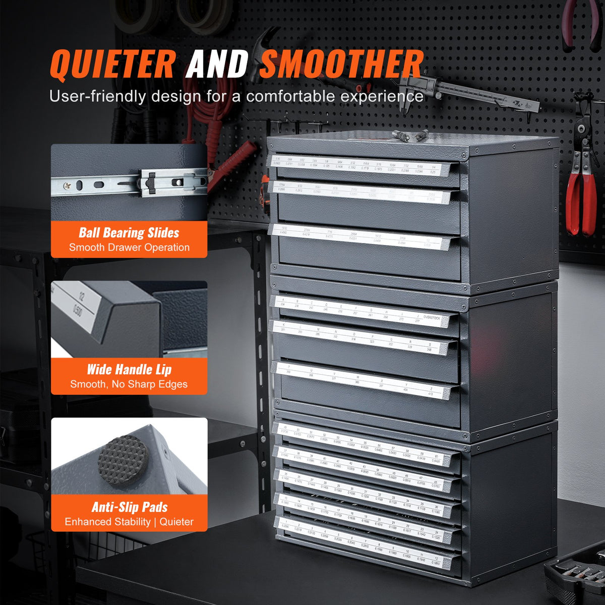 Drill Bit Dispenser Cabinet Three-Drawer Steel Organizer 1/16" to 1/2"
