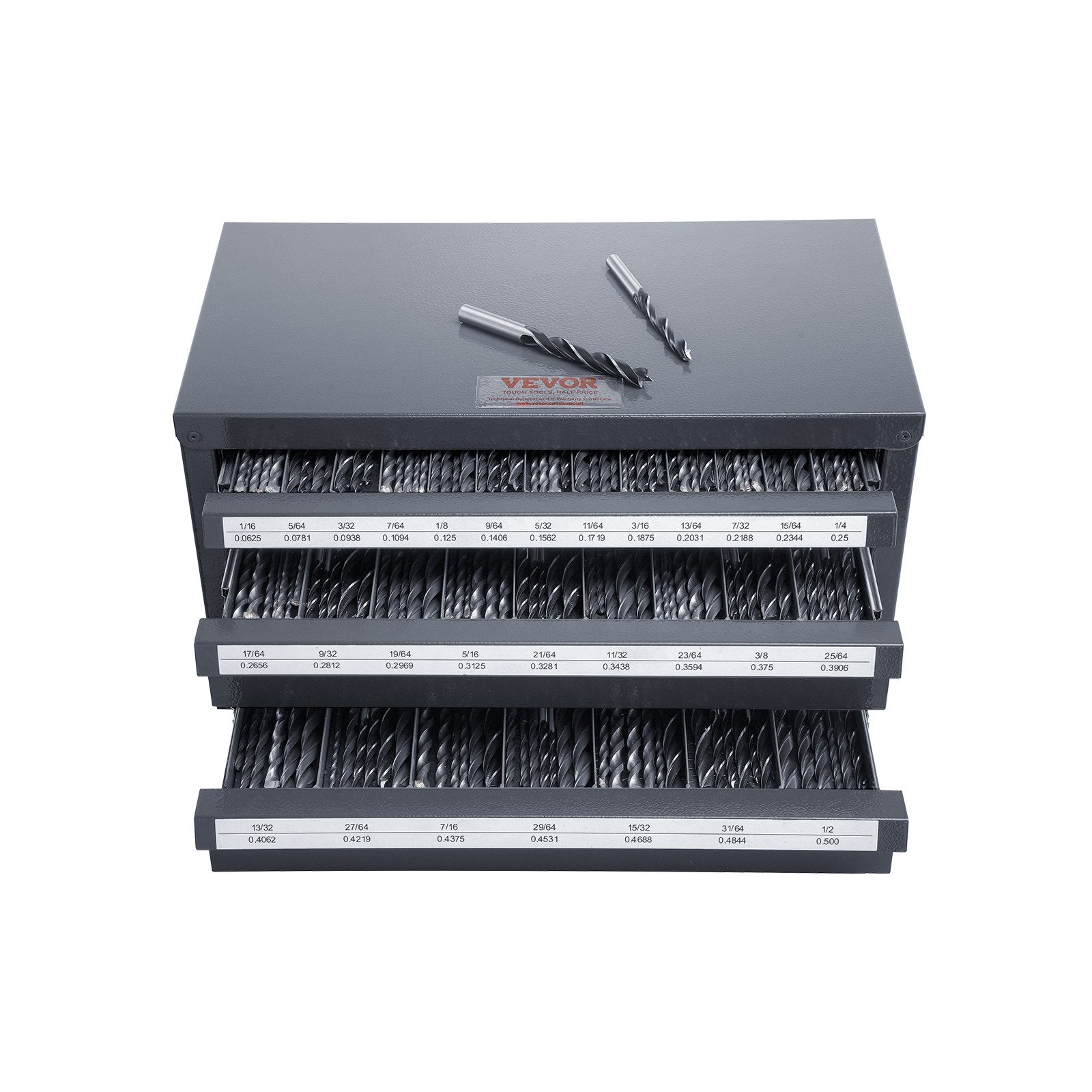 Drill Bit Dispenser Cabinet Three-Drawer Steel Organizer 1/16" to 1/2"