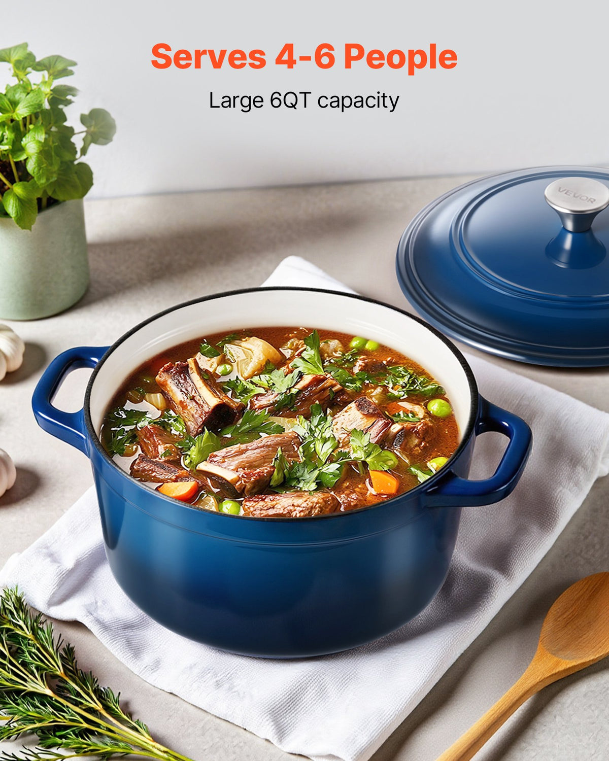 Enameled Cast Iron Dutch Oven 5.7L Lid Dual Handles Oven Induction Safe Blue