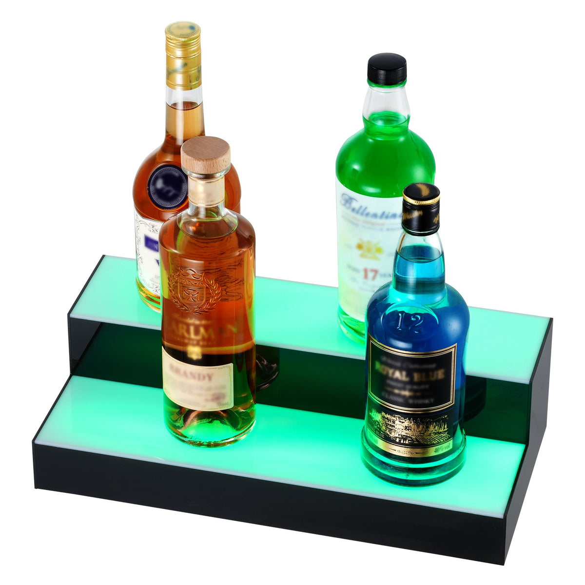 LED Lighted Liquor Bottle Display 2-Tier 16in Acrylic Bar Shelf Multicolor