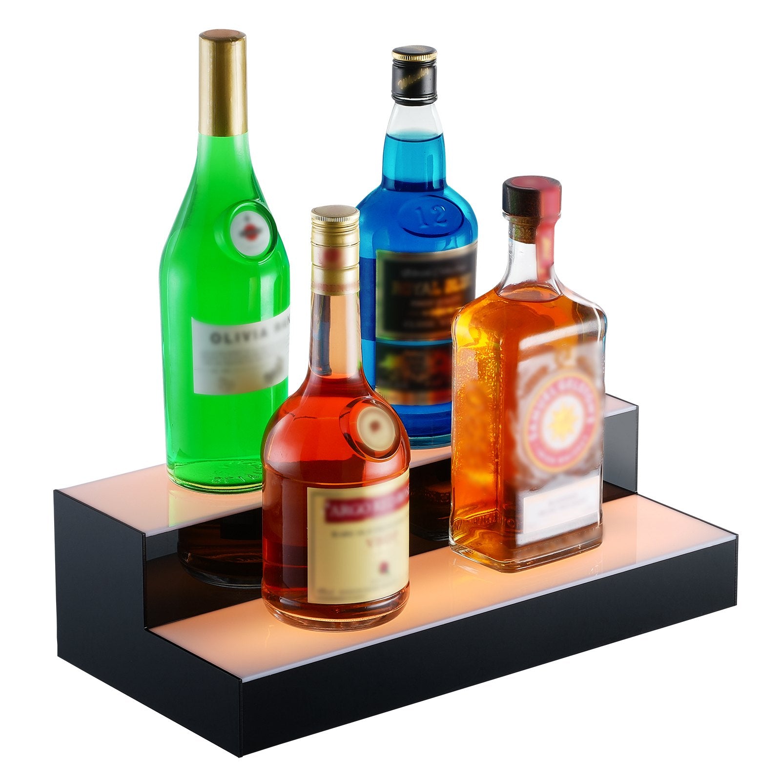 LED Lighted Liquor Bottle Display 2-Tier 16in Acrylic Bar Shelf Multicolor
