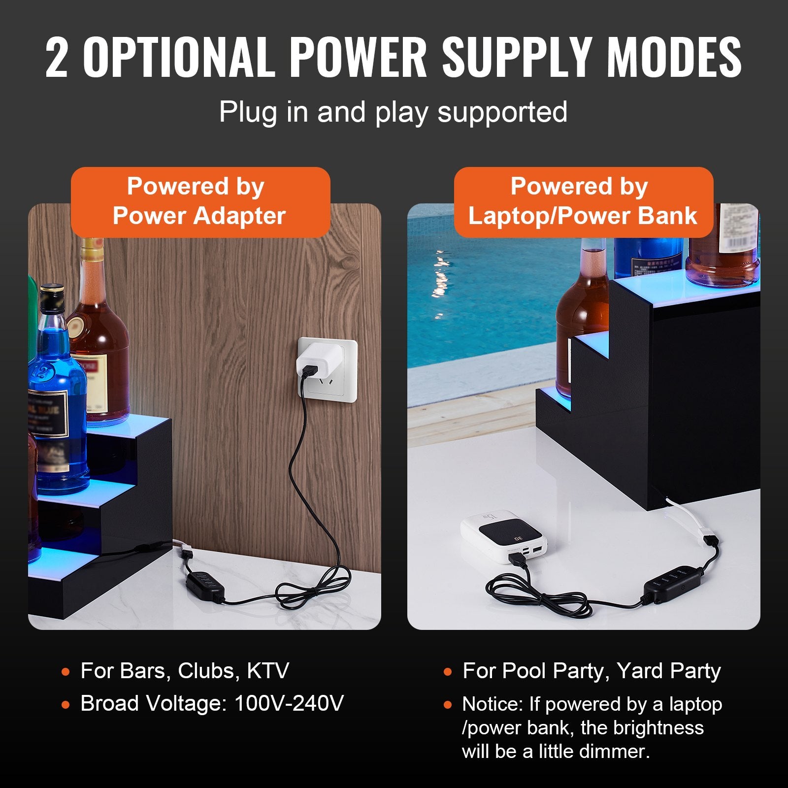 LED Lighted Liquor Bottle Display 3-Tier 16in Acrylic Bar Shelf Multicolor