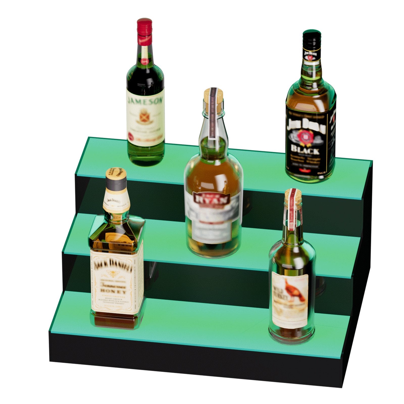 LED Lighted Liquor Bottle Display 3-Tier 16in Acrylic Bar Shelf Multicolor