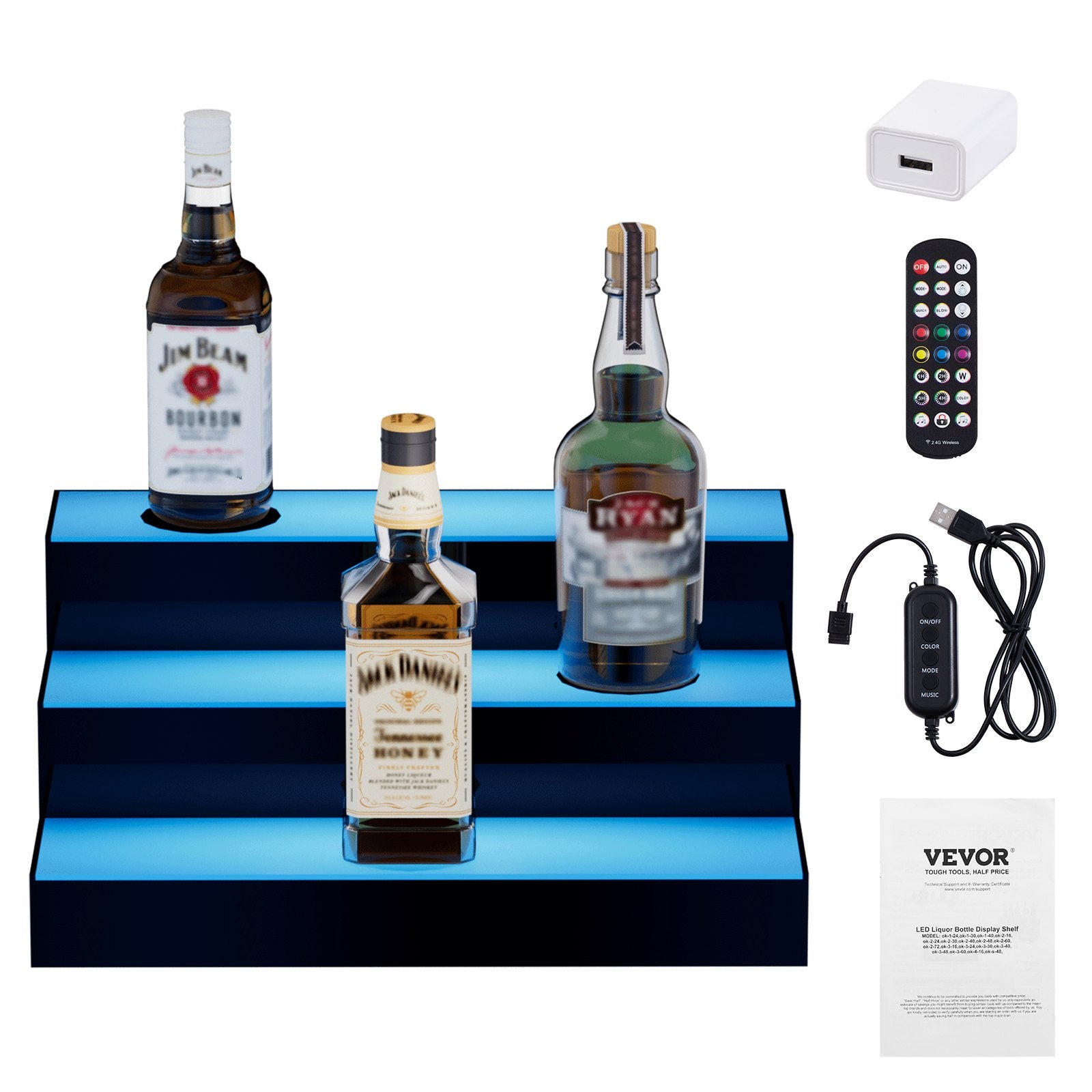 LED Lighted Liquor Bottle Display 3-Tier 16in Acrylic Bar Shelf Multicolor