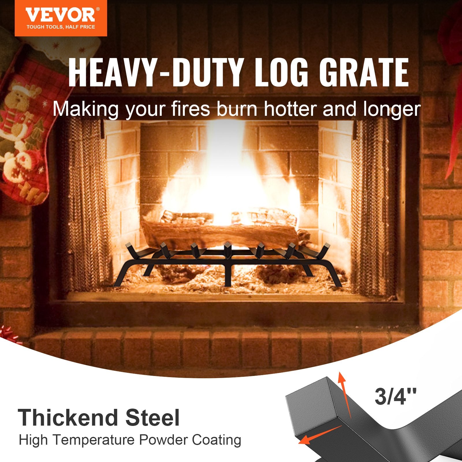 Fireplace Log Grate 762mm 6 Legs 19.05mm Powder-Coated Steel Indoor/Outdoor