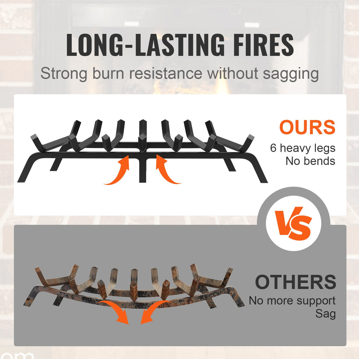 Fireplace Log Grate 762mm 6 Legs 19.05mm Powder-Coated Steel Indoor/Outdoor