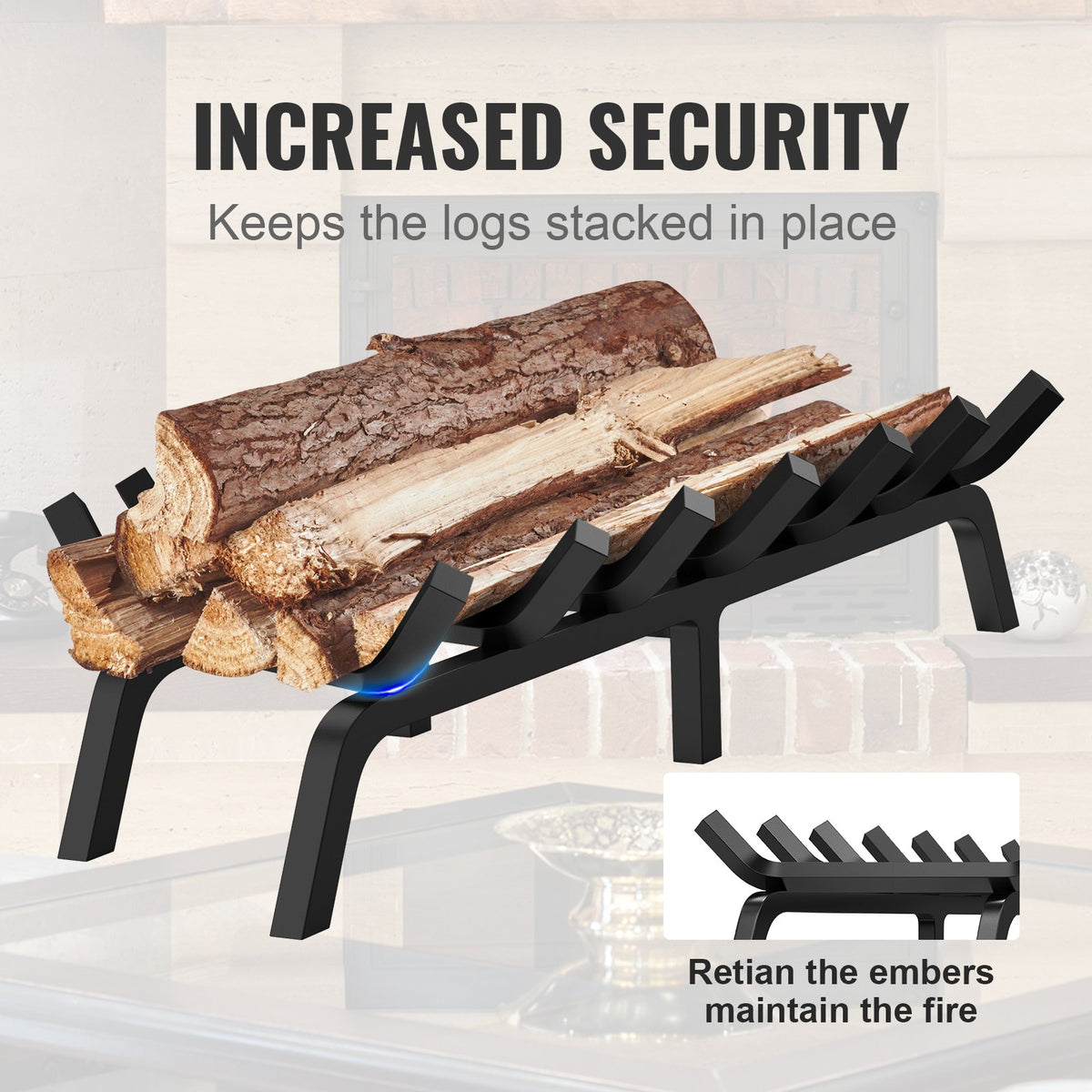 Fireplace Log Grate 762mm 6 Legs 19.05mm Powder-Coated Steel Indoor/Outdoor