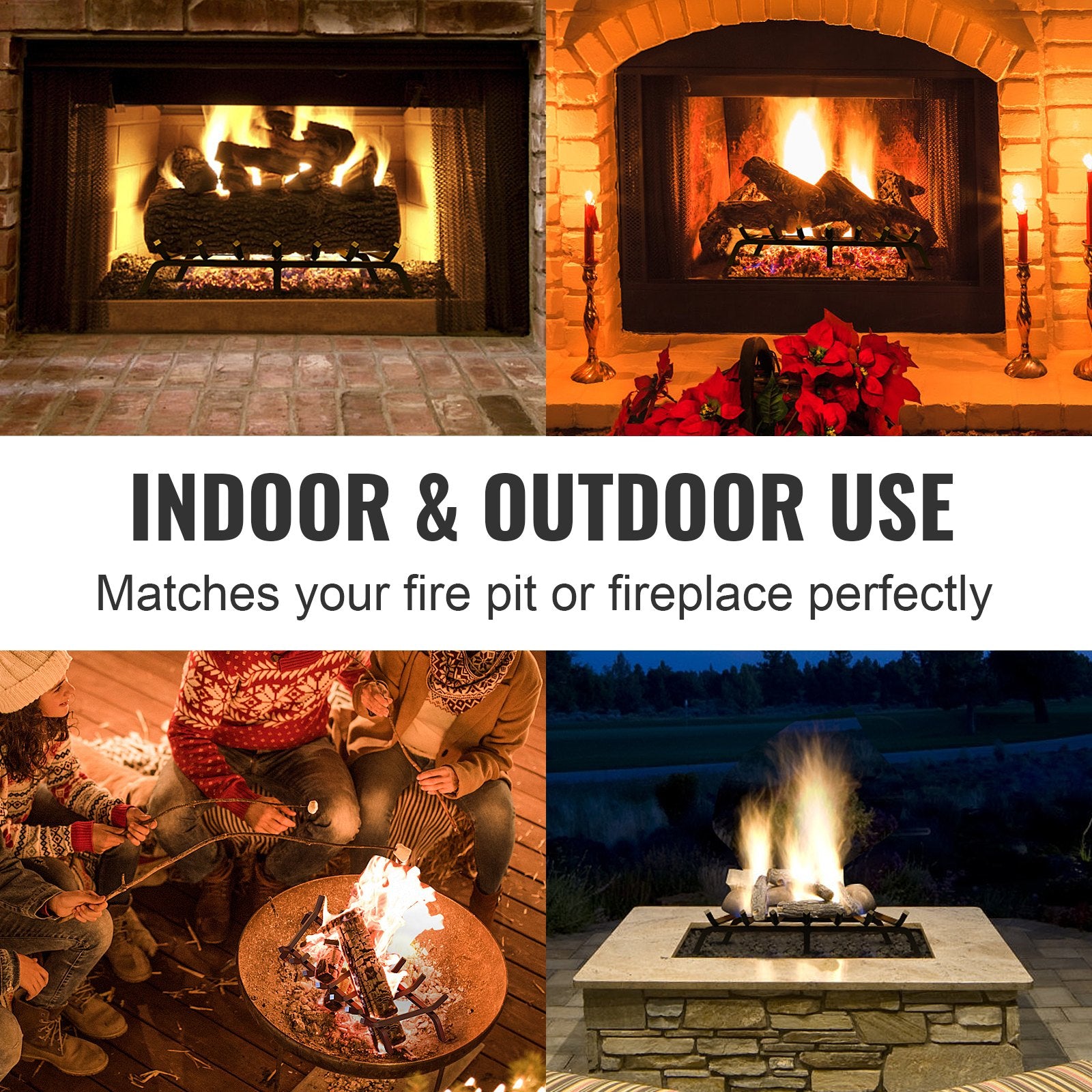 Fireplace Log Grate 762mm 6 Legs 19.05mm Powder-Coated Steel Indoor/Outdoor