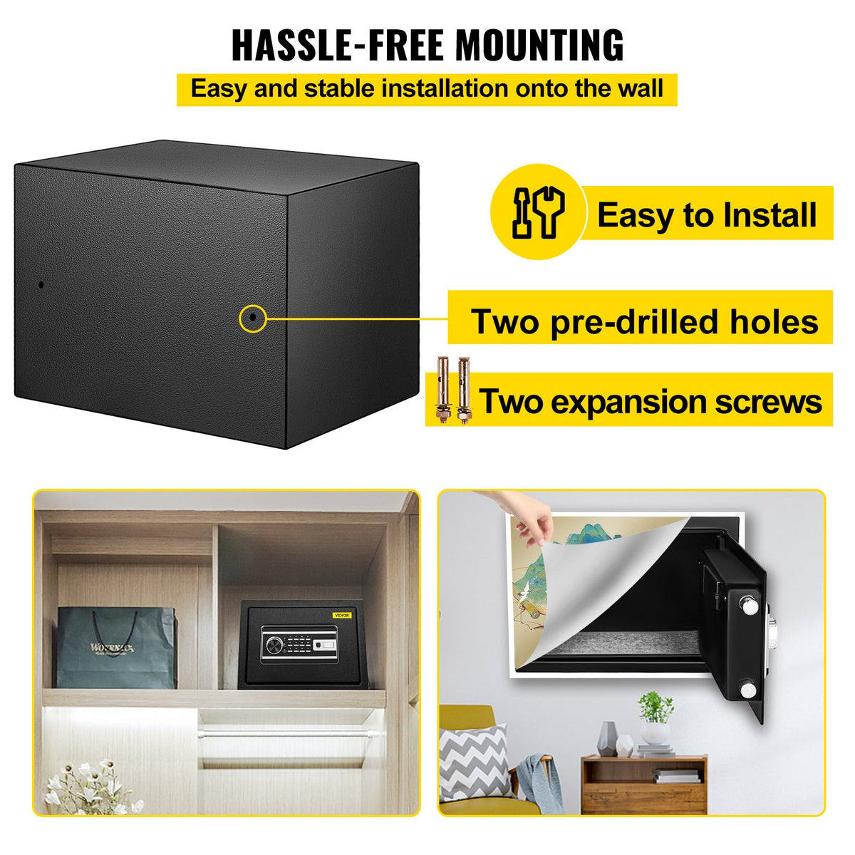 Safe Box 0.0227m³ Fingerprint Digital Keypad Fireproof Wall-Mounted 2 Keys
